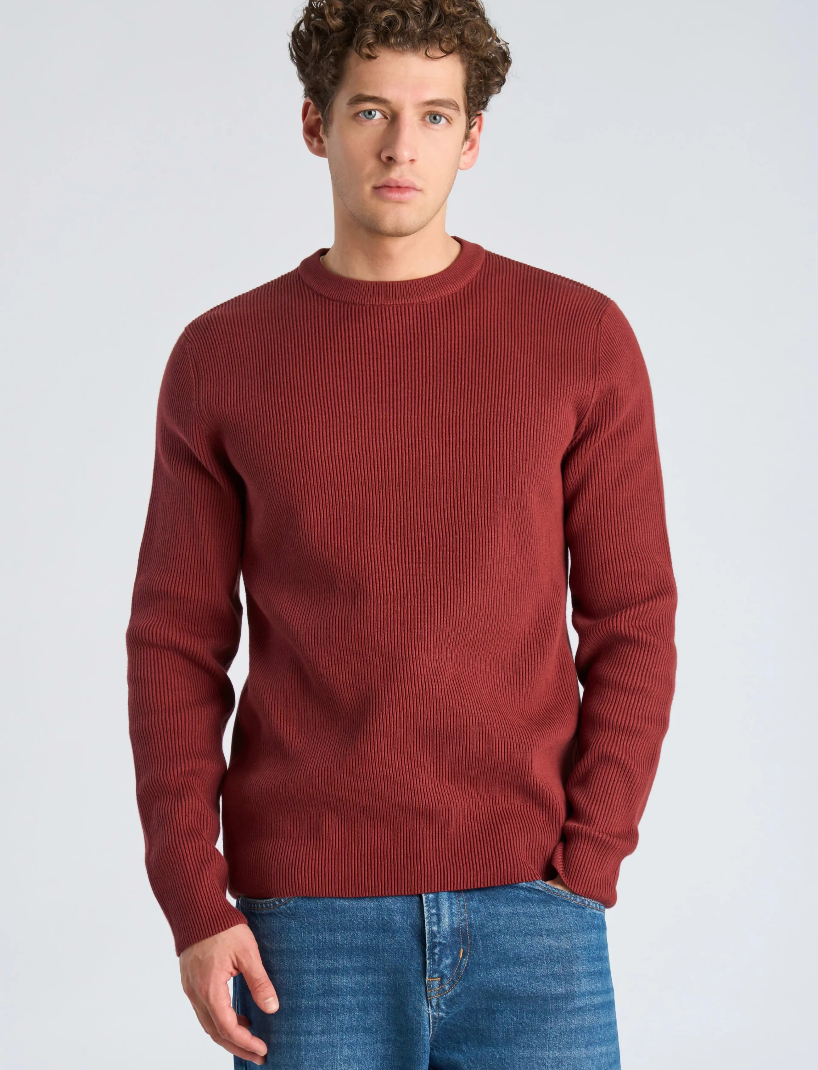 Lindbergh - Rib knitted o-neck knit - rund hals - lt burgundy - 3