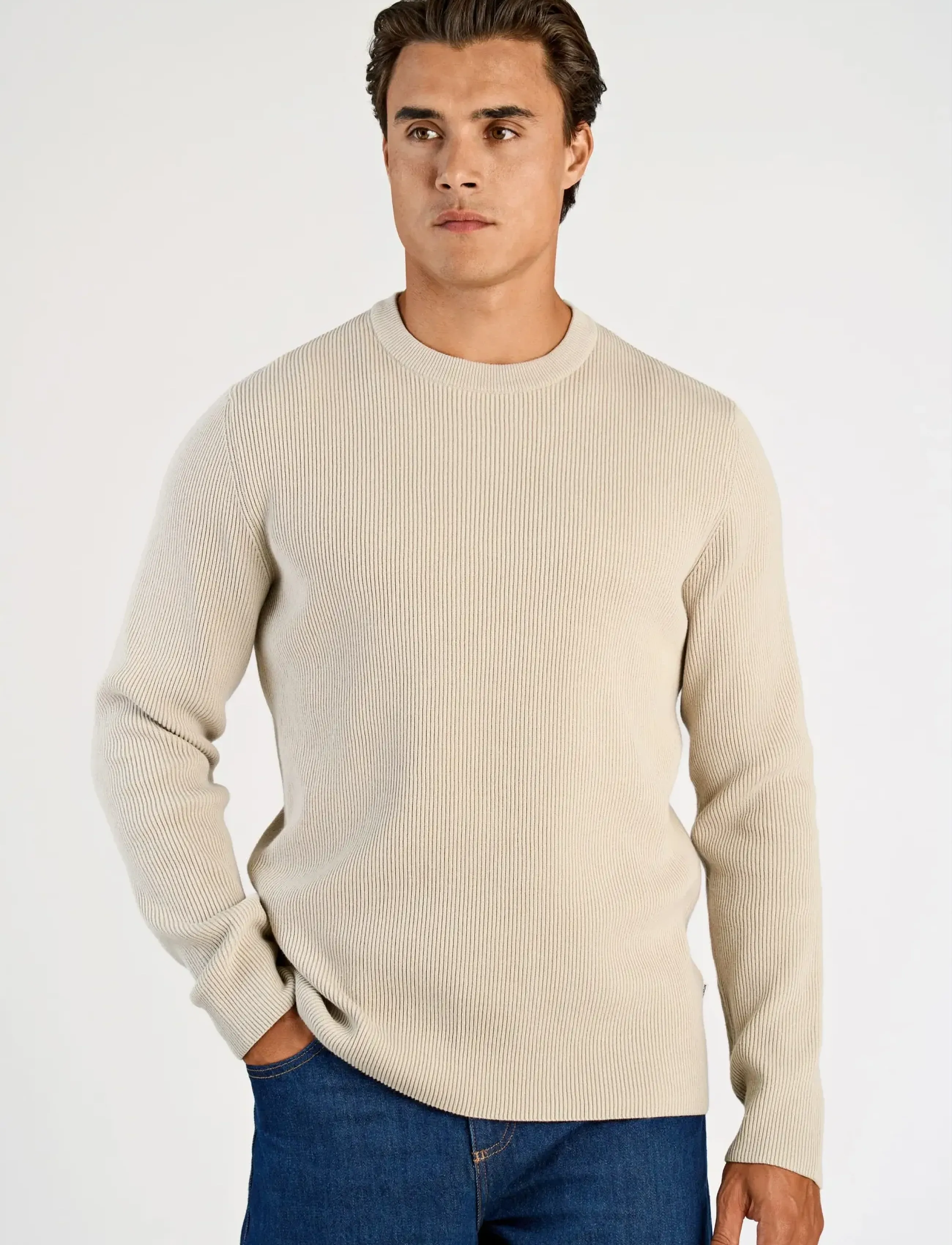 Lindbergh - Rib knitted o-neck knit - round necks - lt stone grey - 3