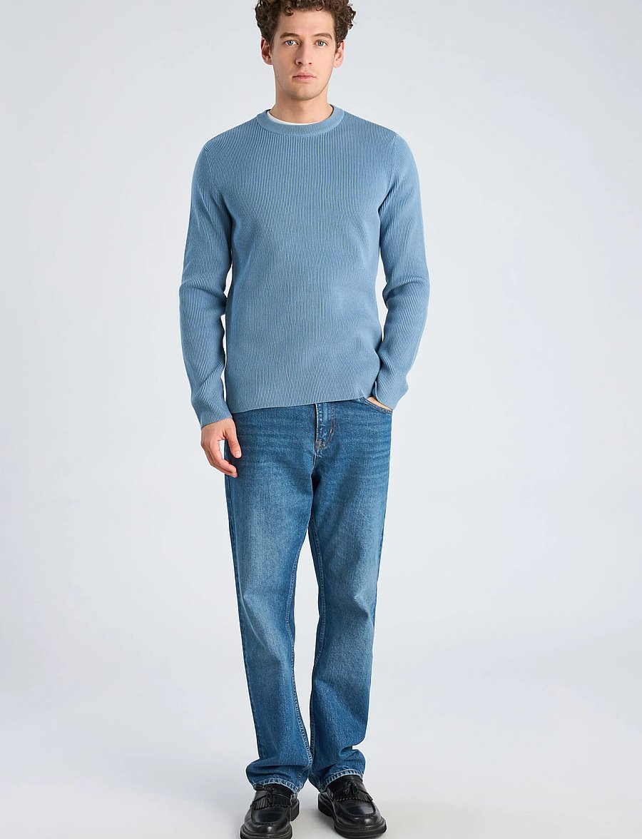 Lindbergh - Rib knitted o-neck knit - rundhalsad - mid blue - 0