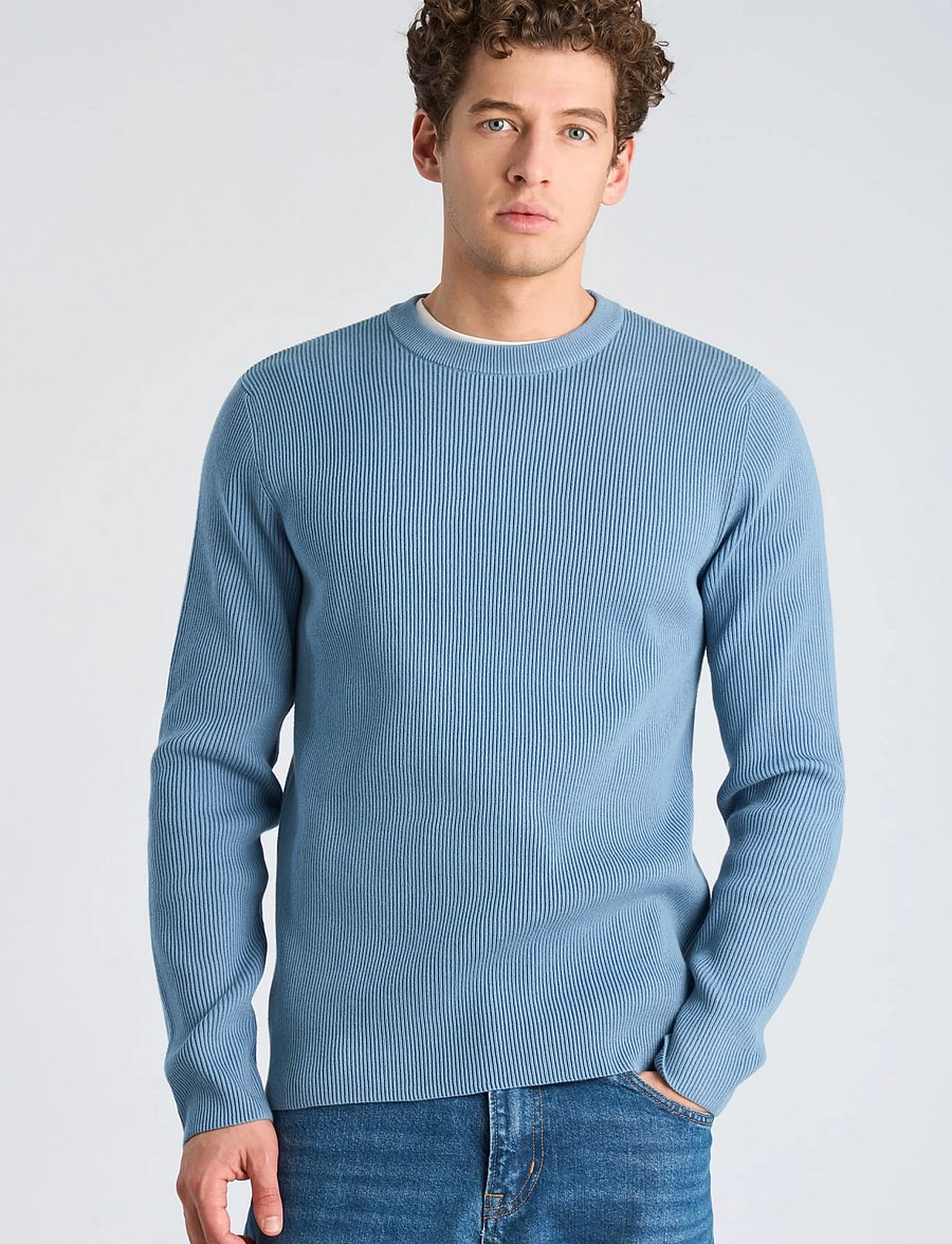 Lindbergh - Rib knitted o-neck knit - rundhalsad - mid blue - 3