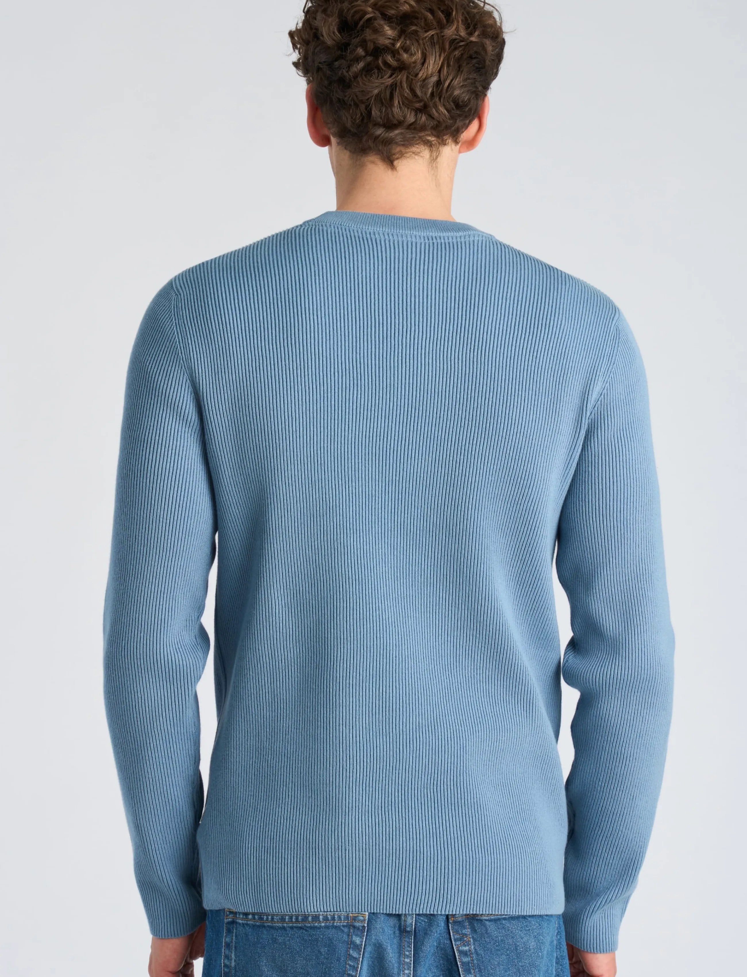 Lindbergh - Rib knitted o-neck knit - rund hals - mid blue - 4