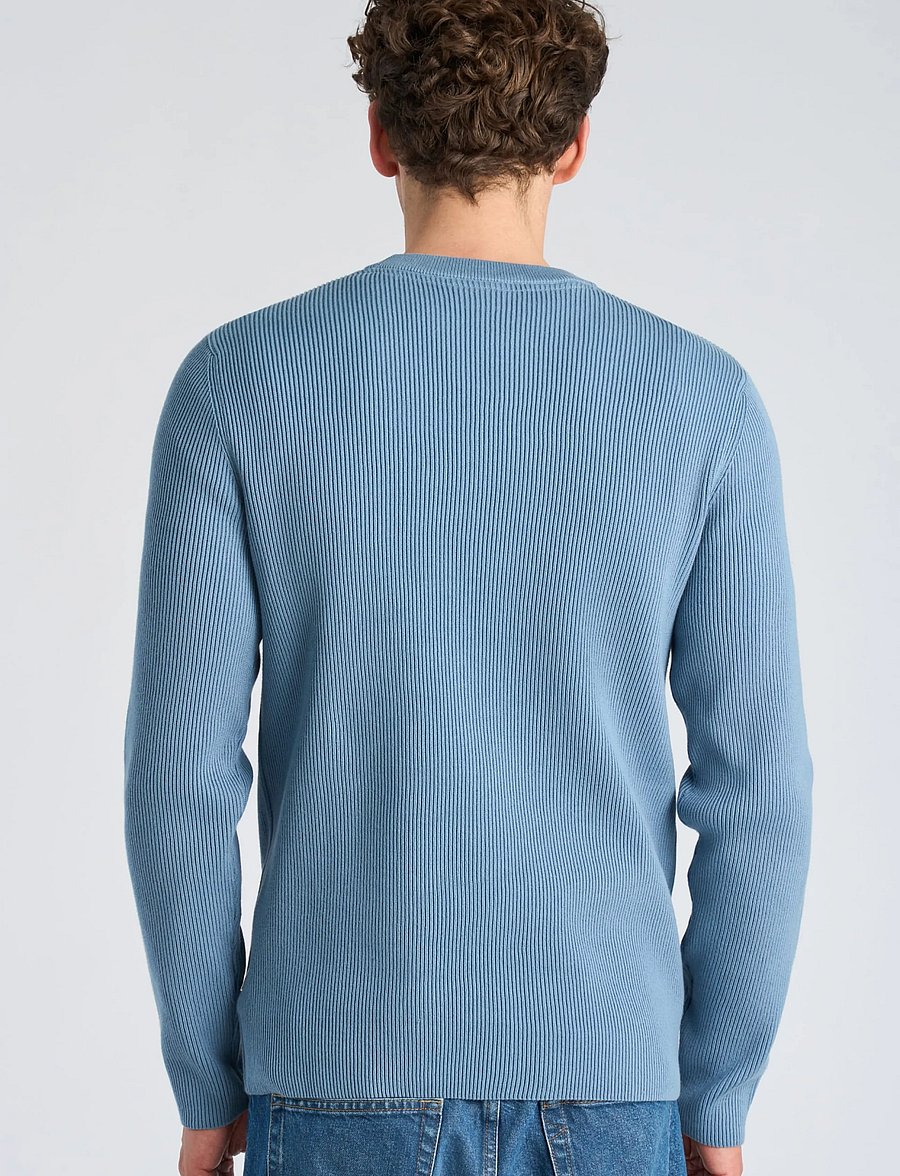 Lindbergh - Rib knitted o-neck knit - rundhalsad - mid blue - 4