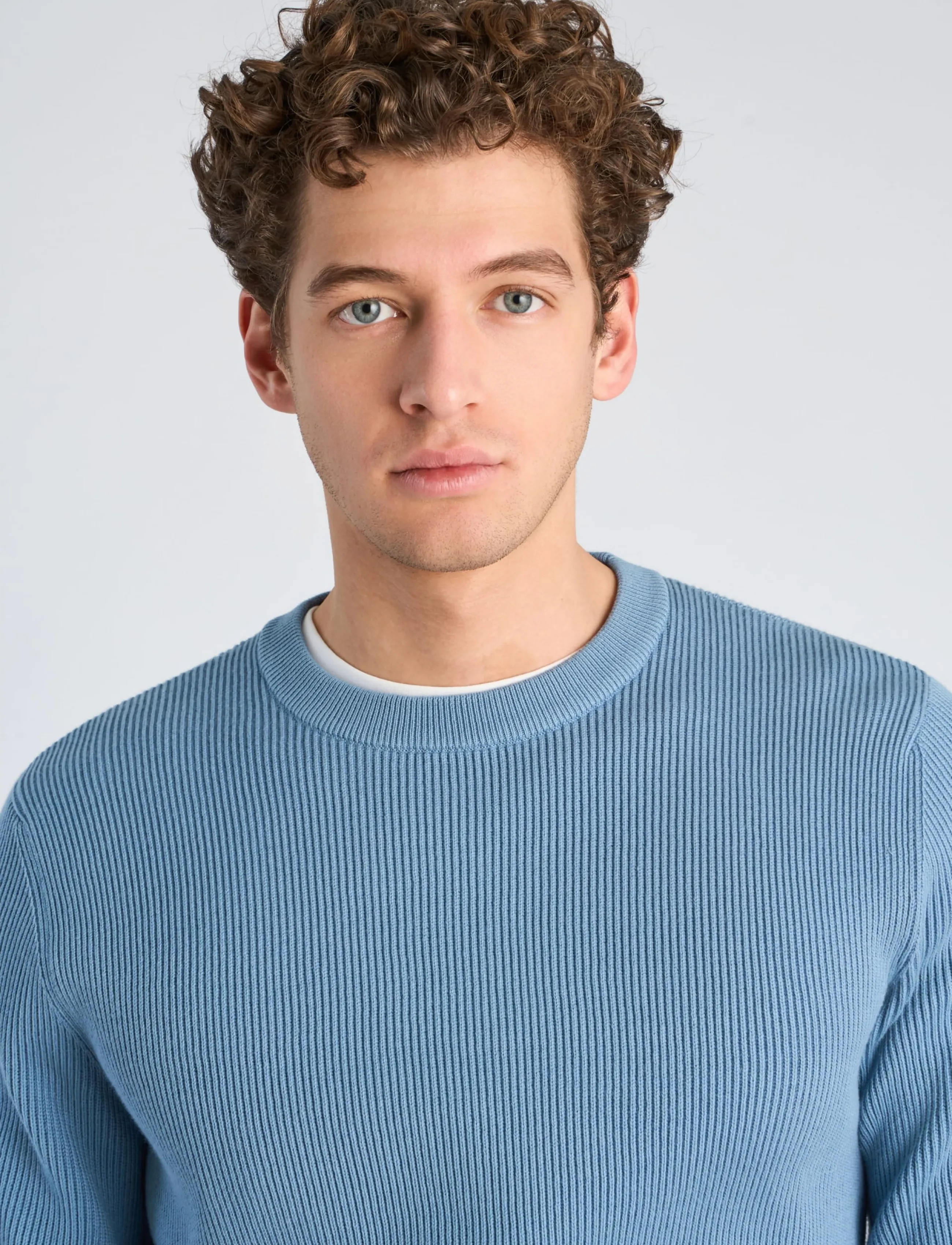 Lindbergh - Rib knitted o-neck knit - rund hals - mid blue - 5