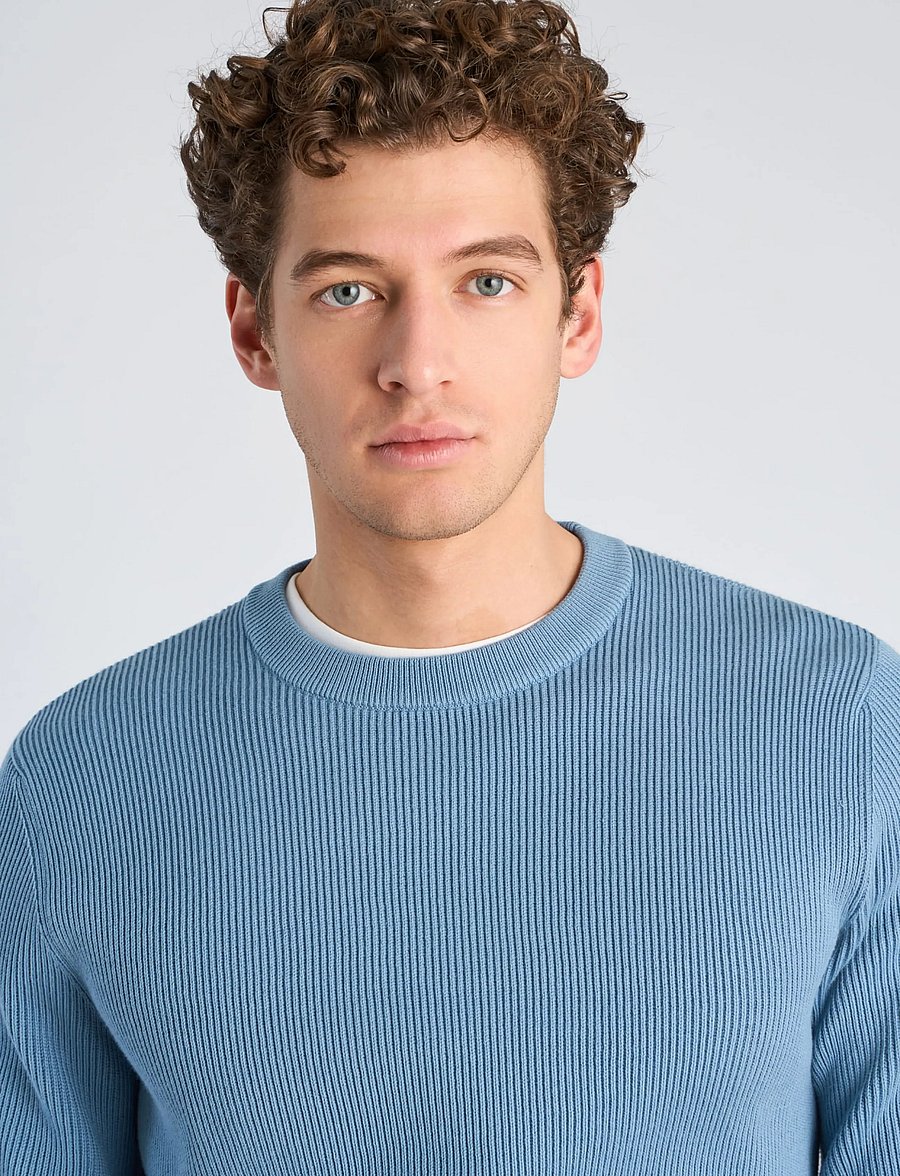 Lindbergh - Rib knitted o-neck knit - rundhalsad - mid blue - 5