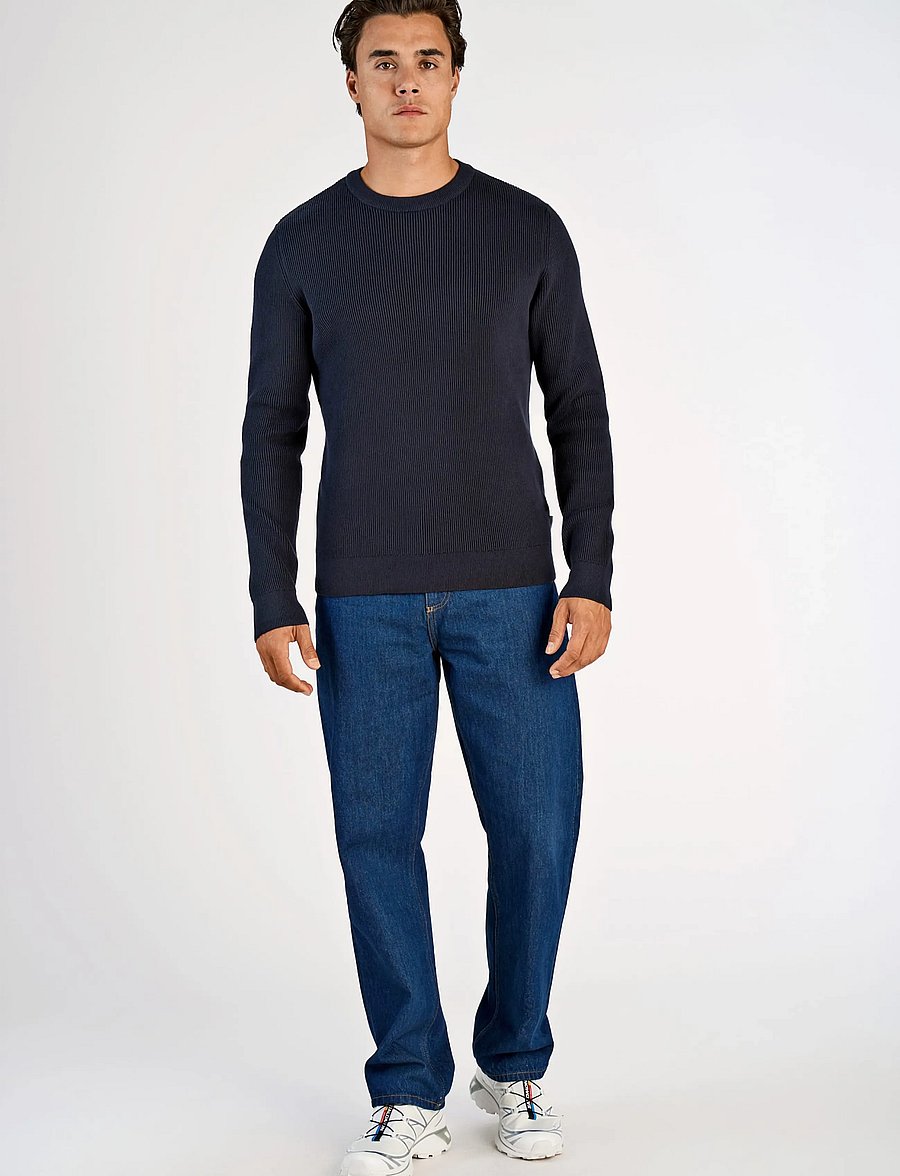 Lindbergh - Rib knitted o-neck knit - rundhalsad - navy - 0