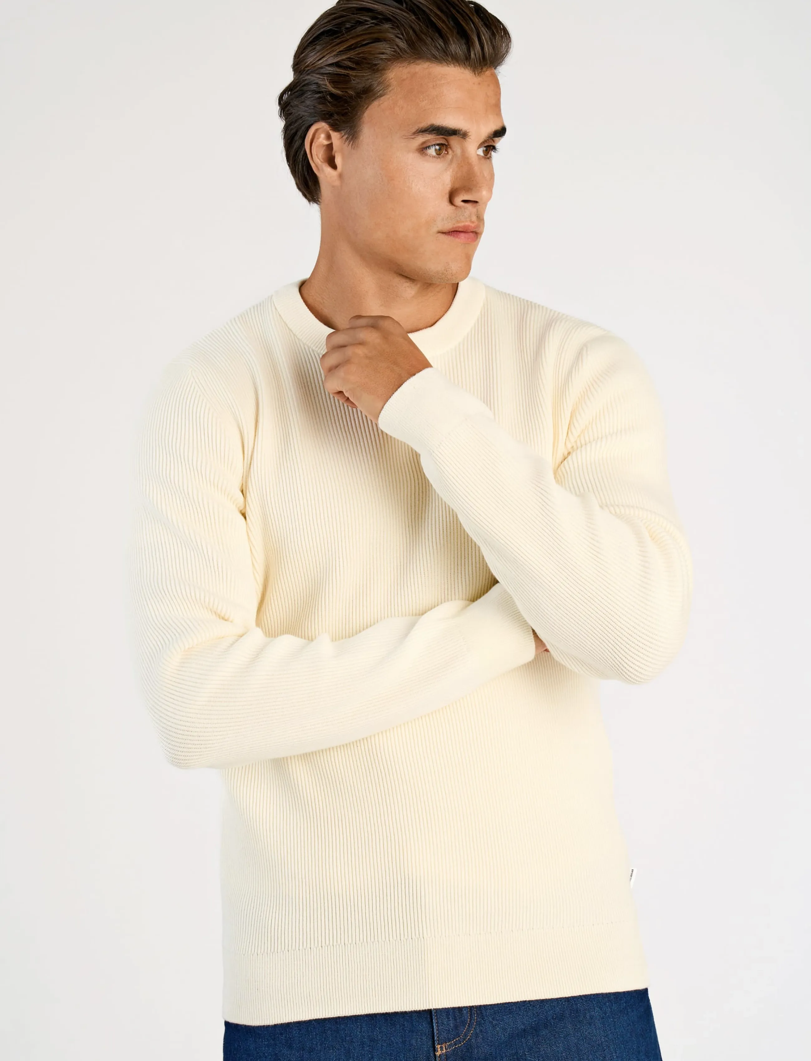 Lindbergh - Rib knitted o-neck knit - rund hals - pearl white - 3