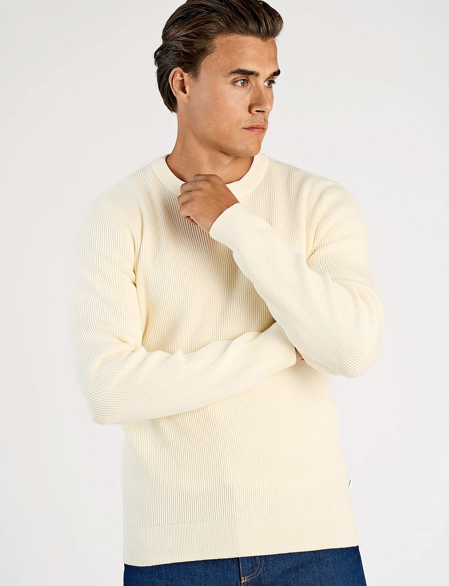 Lindbergh - Rib knitted o-neck knit - rundhalsad - pearl white - 3