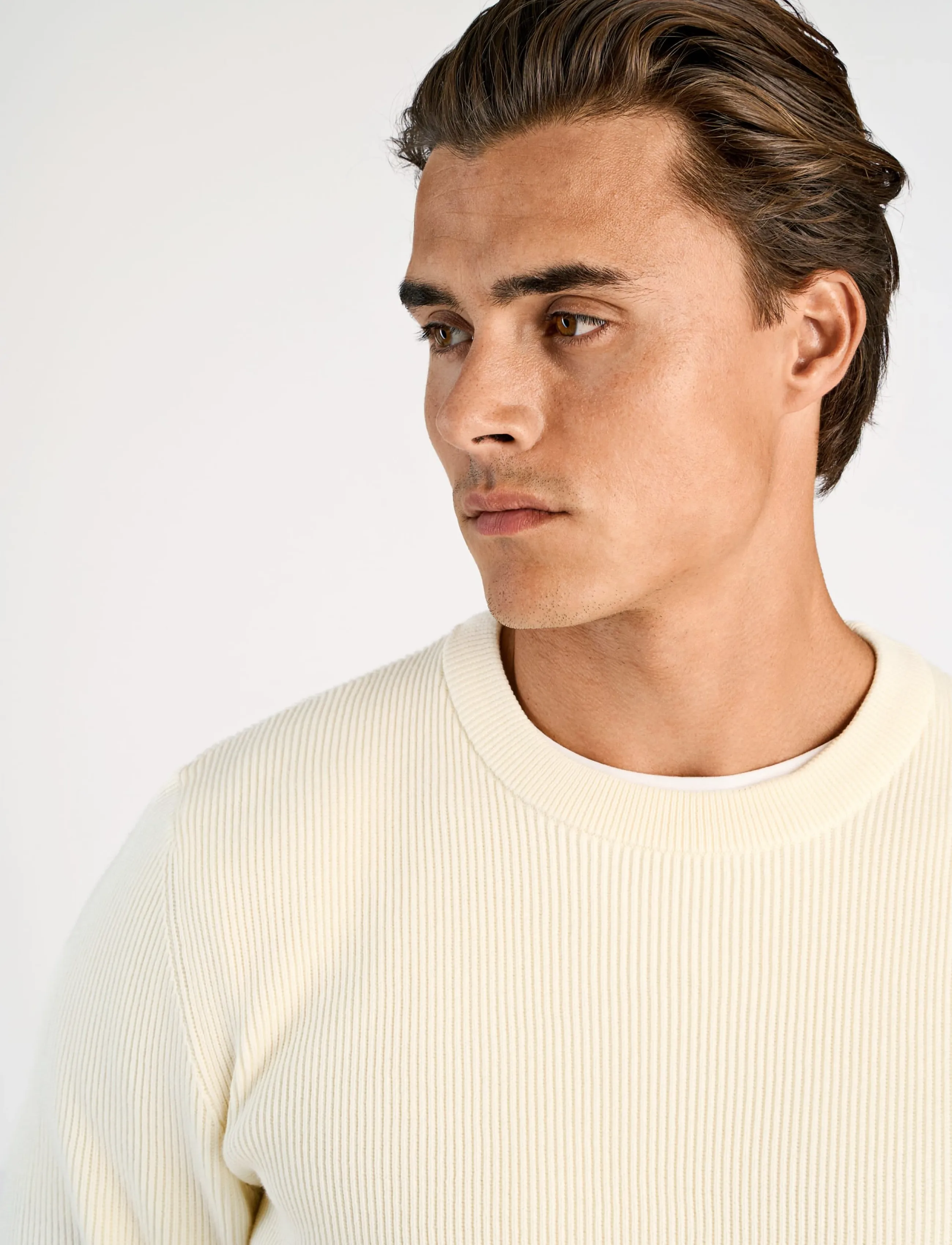 Lindbergh - Rib knitted o-neck knit - rund hals - pearl white - 5