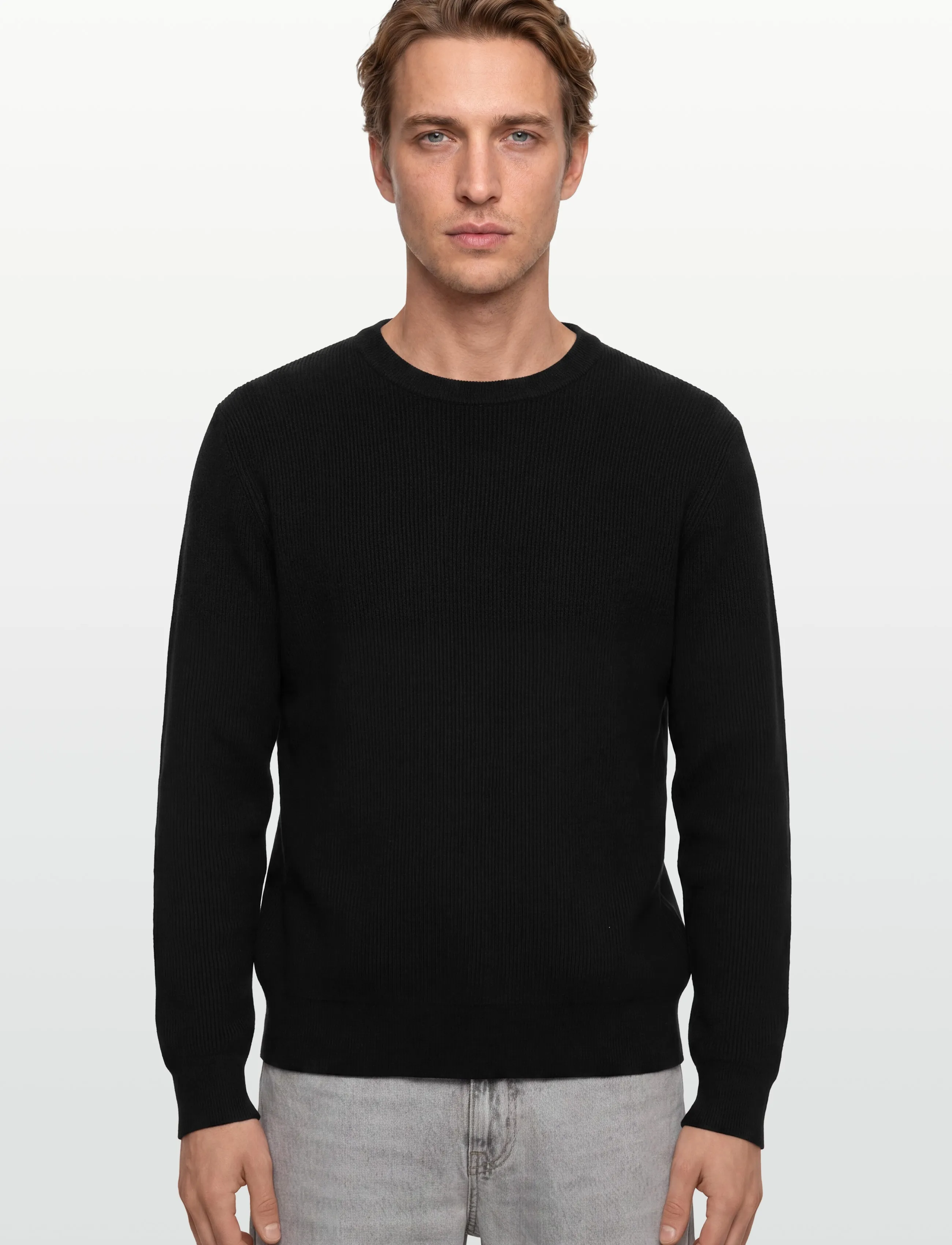 Lindbergh - Rib knitted o-neck knit - basic knitwear - black - 3