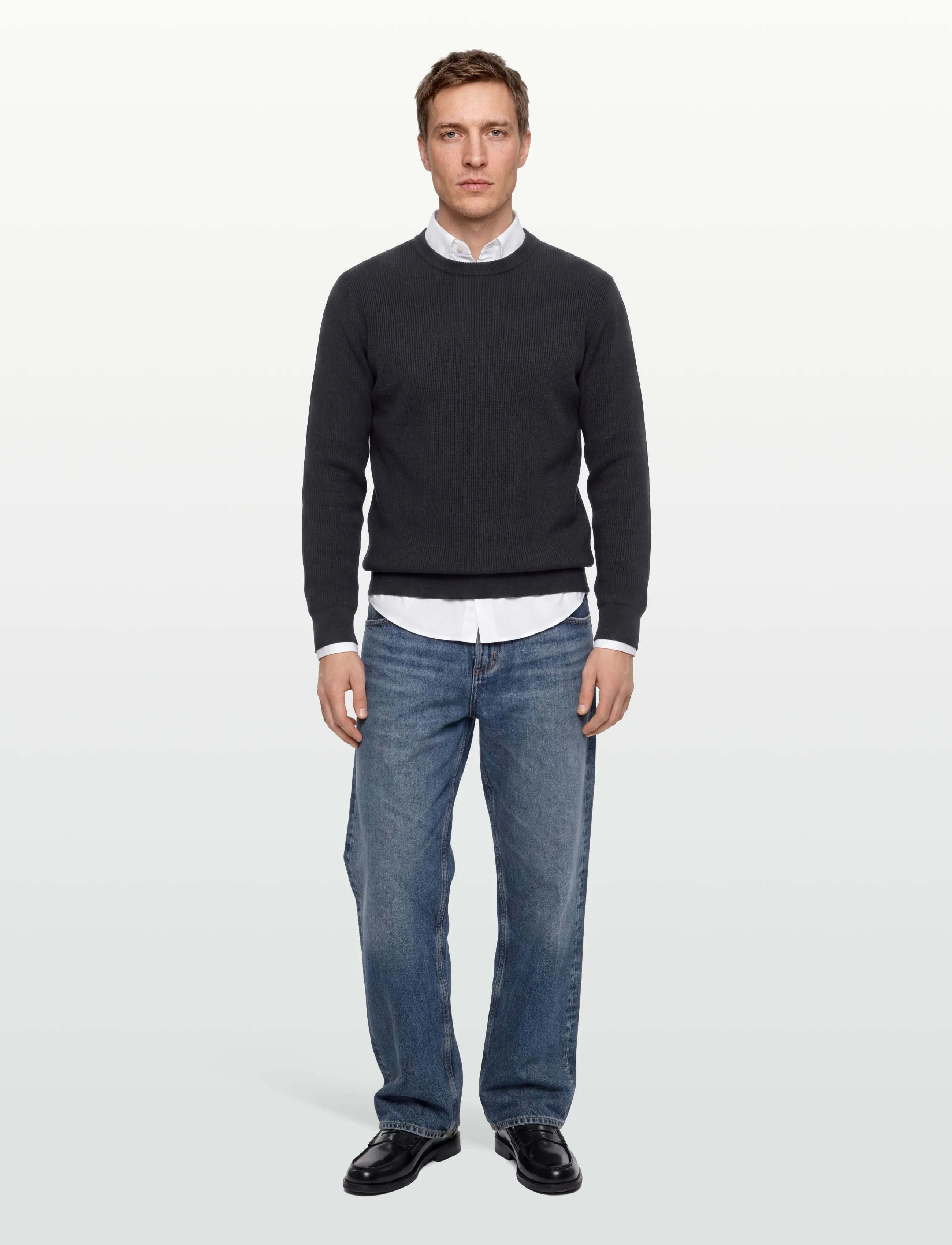 Lindbergh - Rib knitted o-neck knit - basisstrikkeplagg - navy - 0