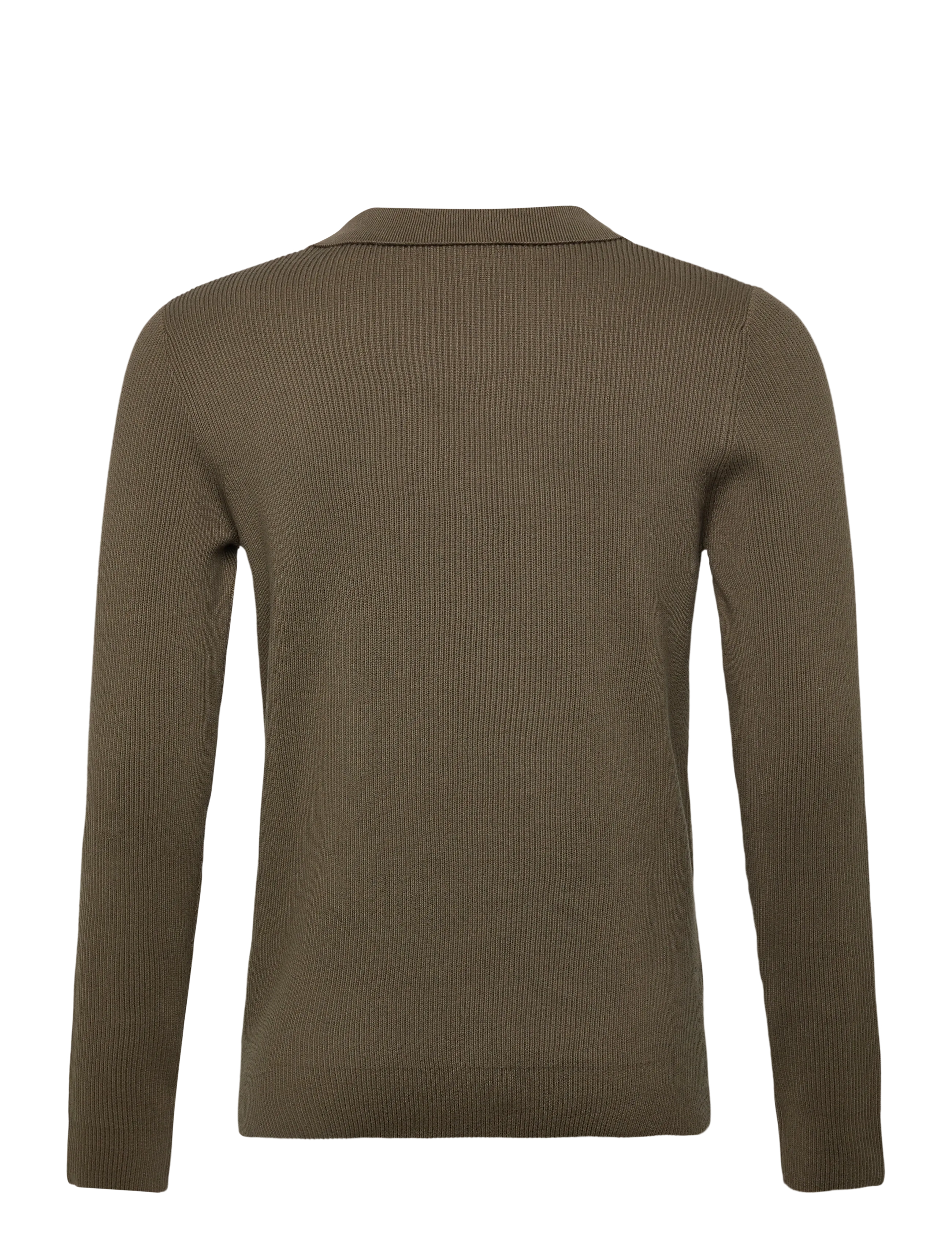 Lindbergh - Rib knitted L/S v-neck polo - poloer i strik med lange ærmer - army - 1