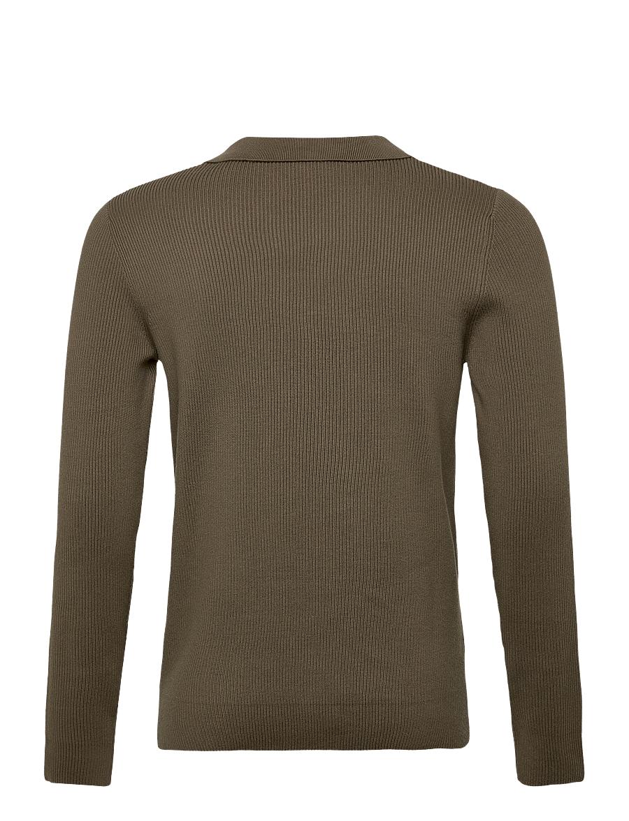 Lindbergh - Rib knitted L/S v-neck polo - polos en tricot à manches longues - army - 1