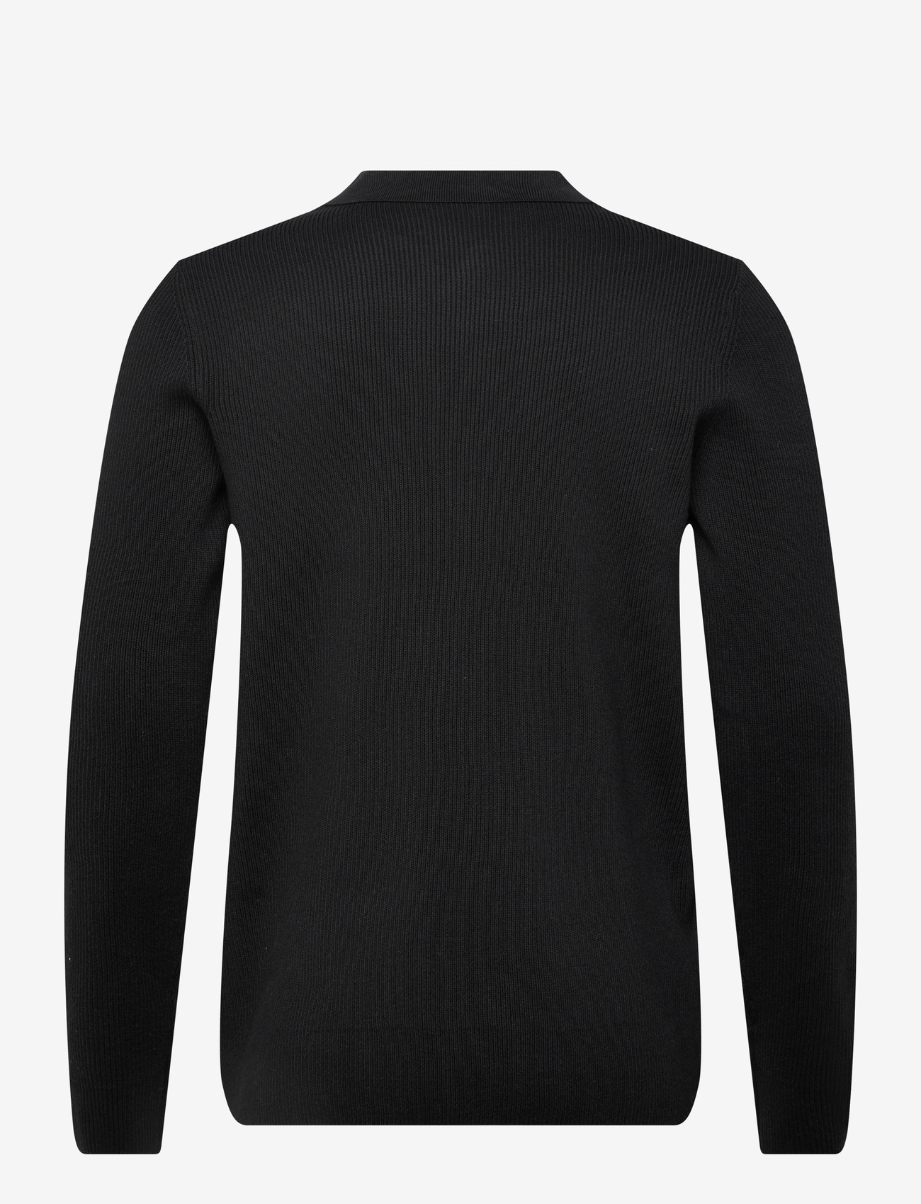 Lindbergh - Rib knitted L/S v-neck polo - gestrickte polohemden - black - 1