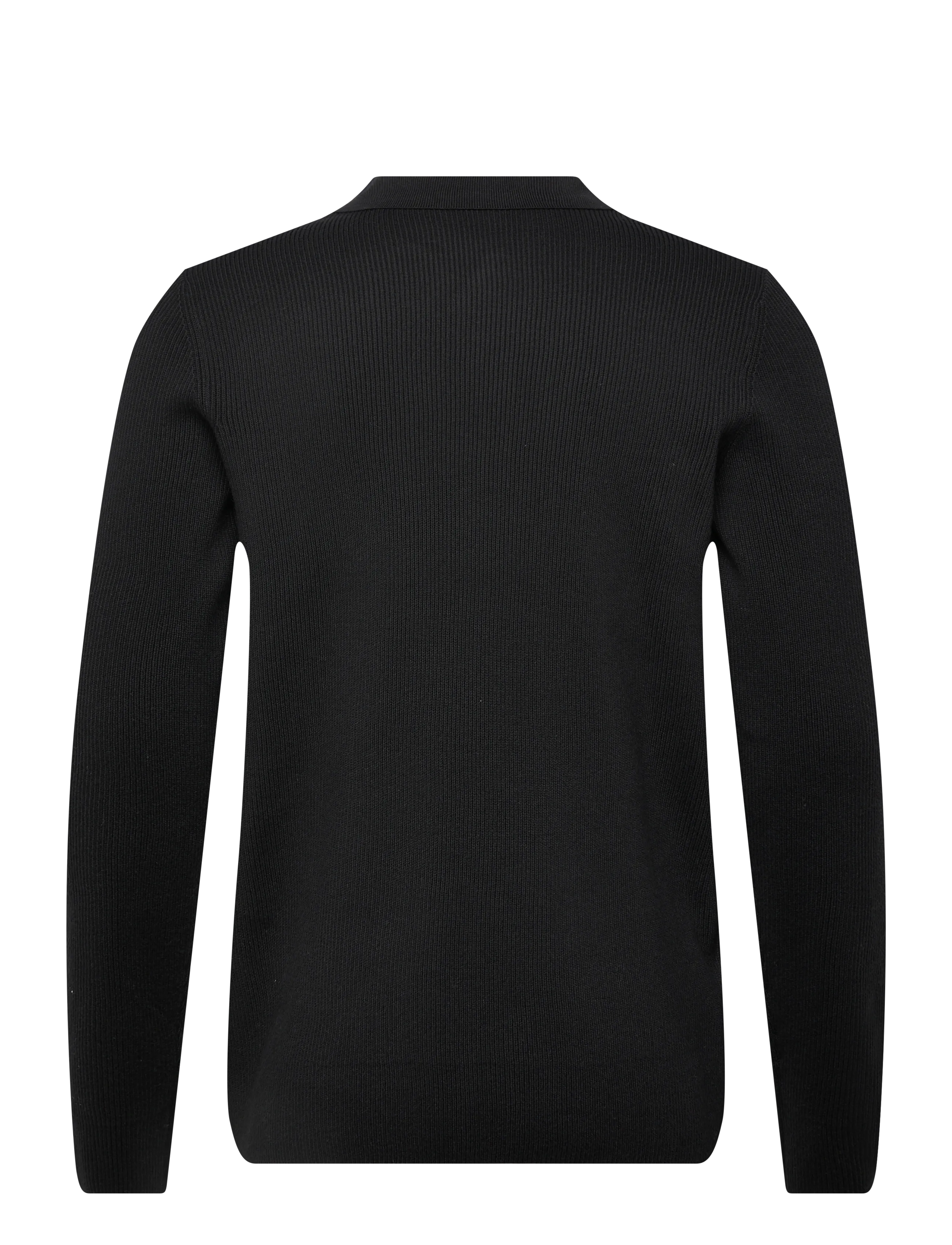 Lindbergh - Rib knitted L/S v-neck polo - langärmelige gestrickte polohemden - black - 1