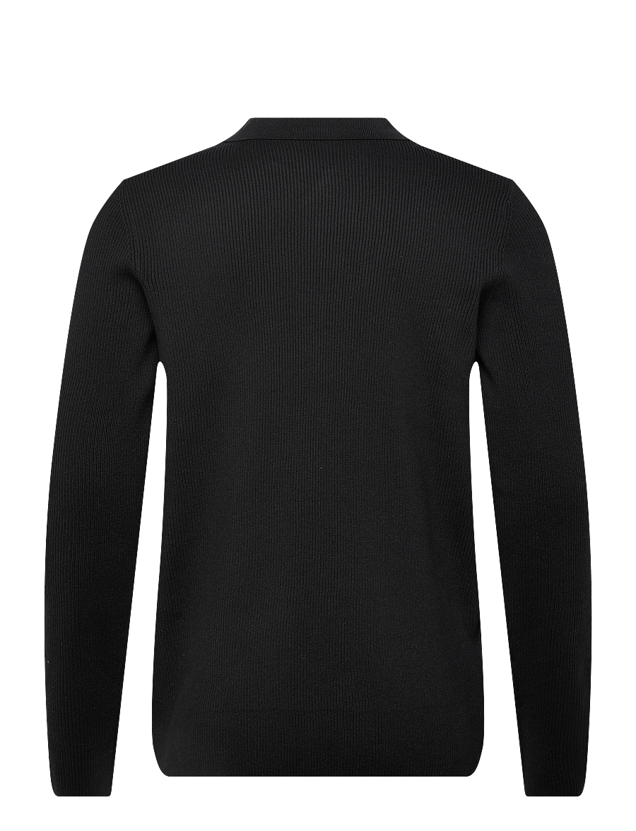 Lindbergh - Rib knitted L/S v-neck polo - langärmelige strick-polohemden - black - 2