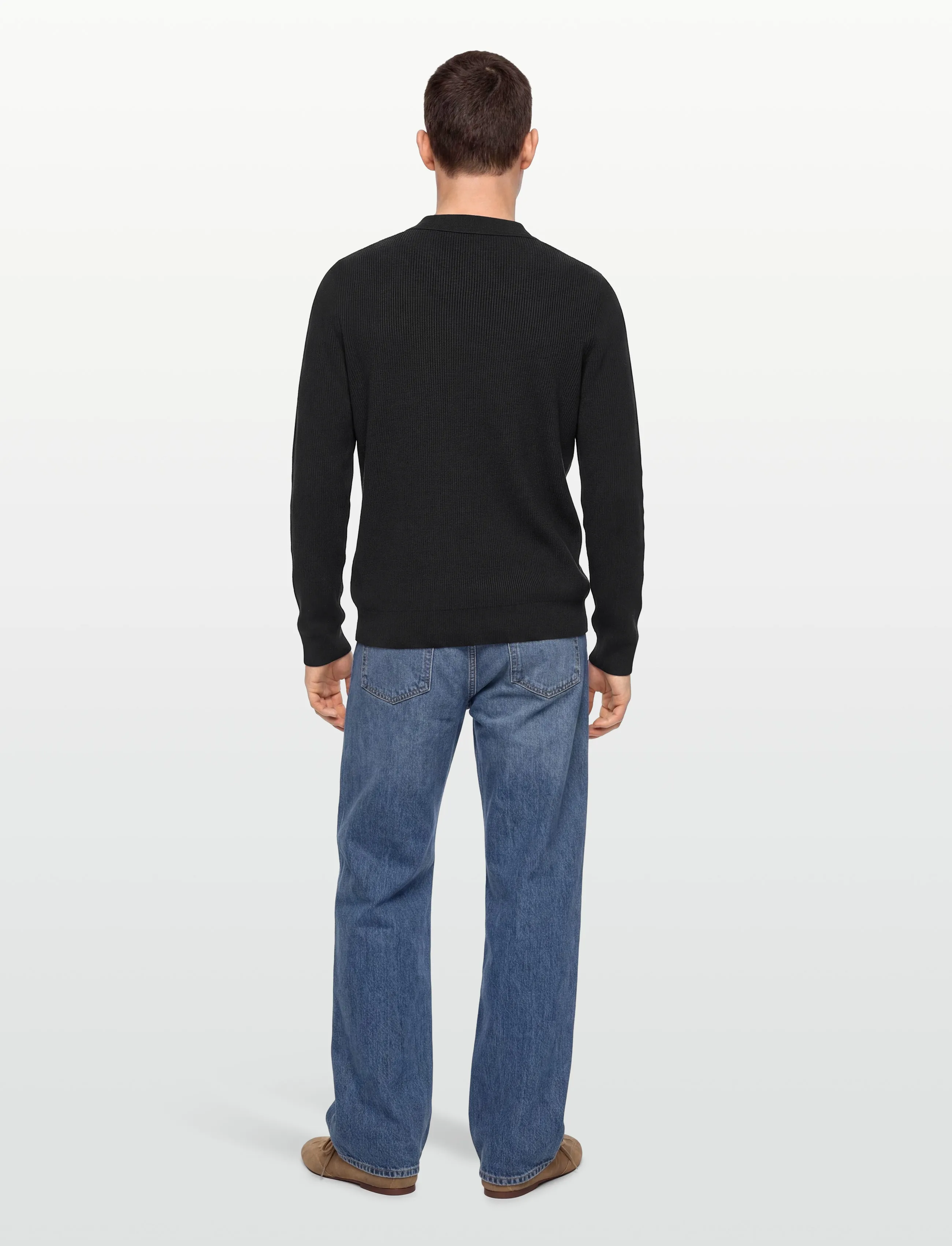 Rib Knitted L/S V-Neck Polo 3