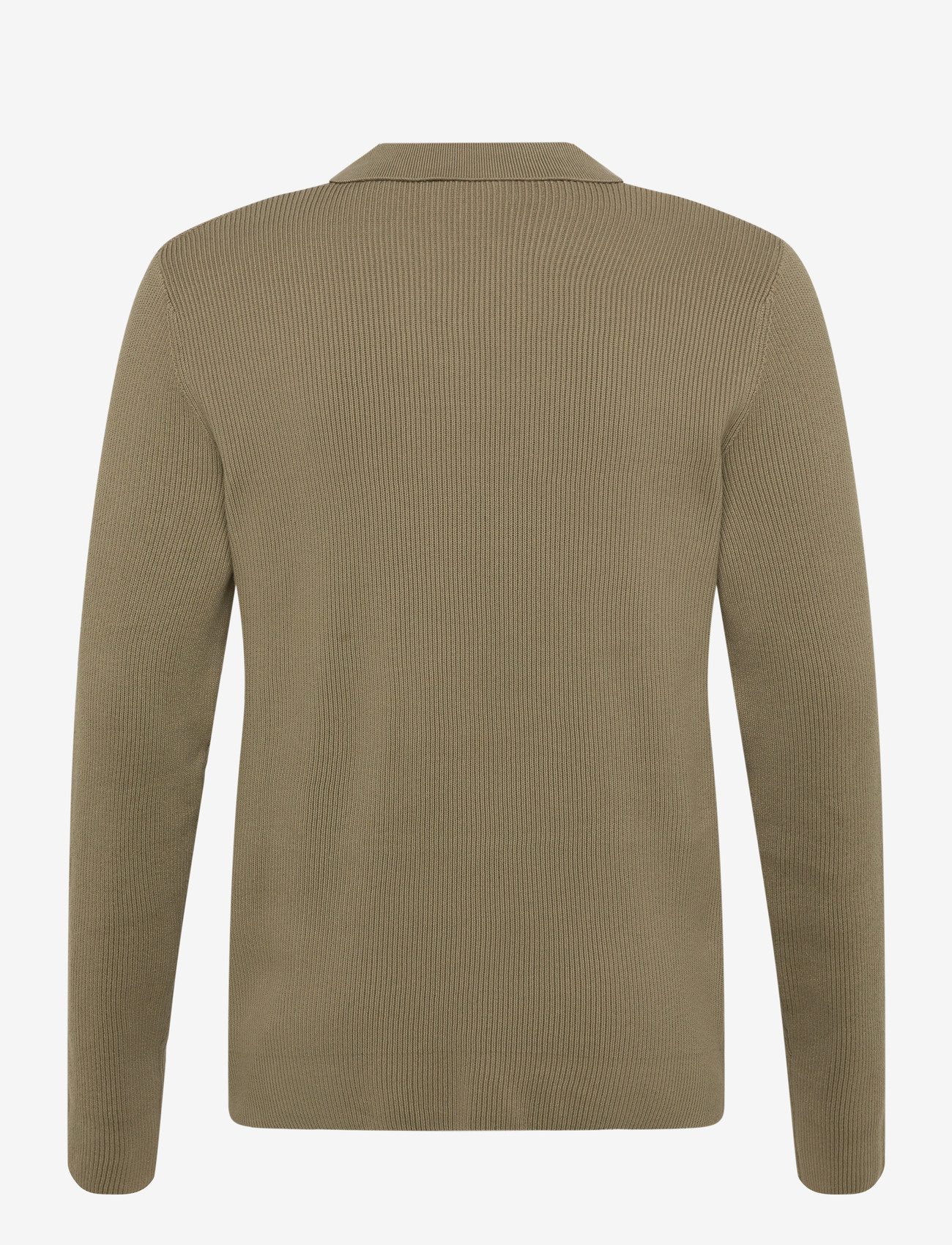 Lindbergh - Rib knitted L/S v-neck polo - poloer i strik med lange ærmer - dusty army - 2