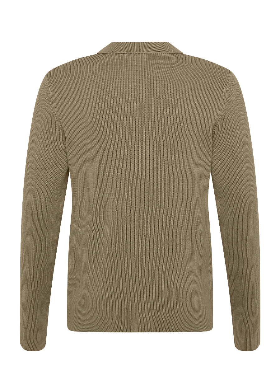 Lindbergh - Rib knitted L/S v-neck polo - pikkade varrukatega kootud polod - dusty army - 2