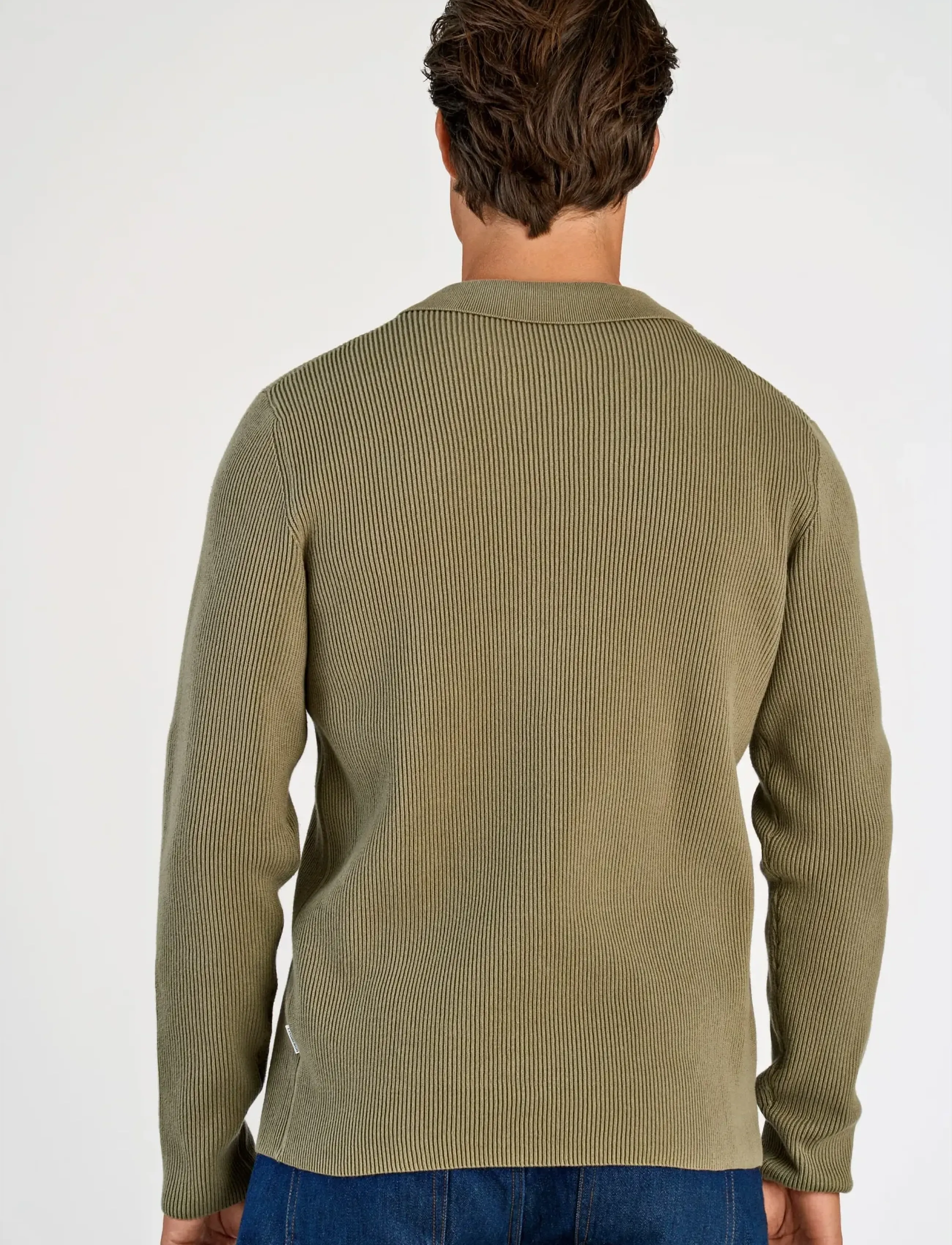 Rib Knitted L/S V-Neck Polo 3