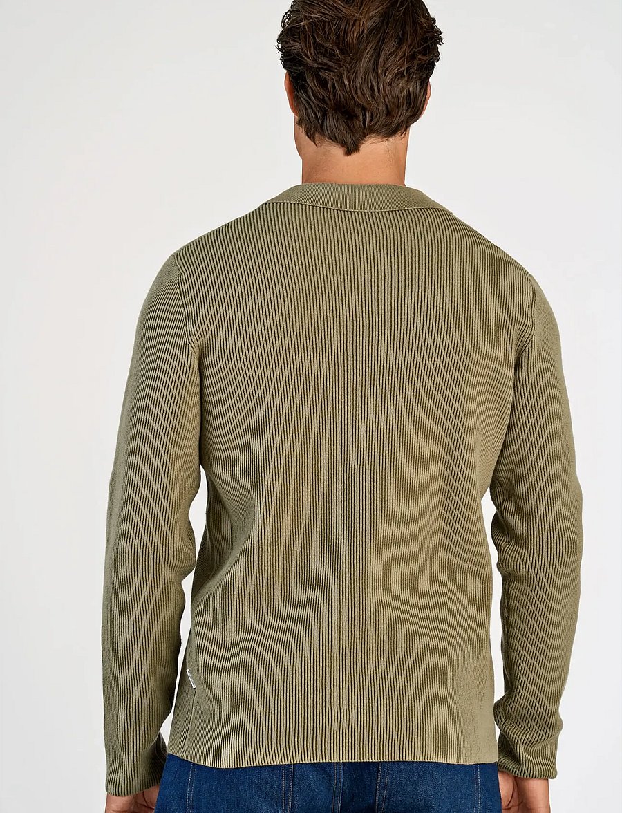 Lindbergh - Rib knitted L/S v-neck polo - pikkade varrukatega kootud polod - dusty army - 4