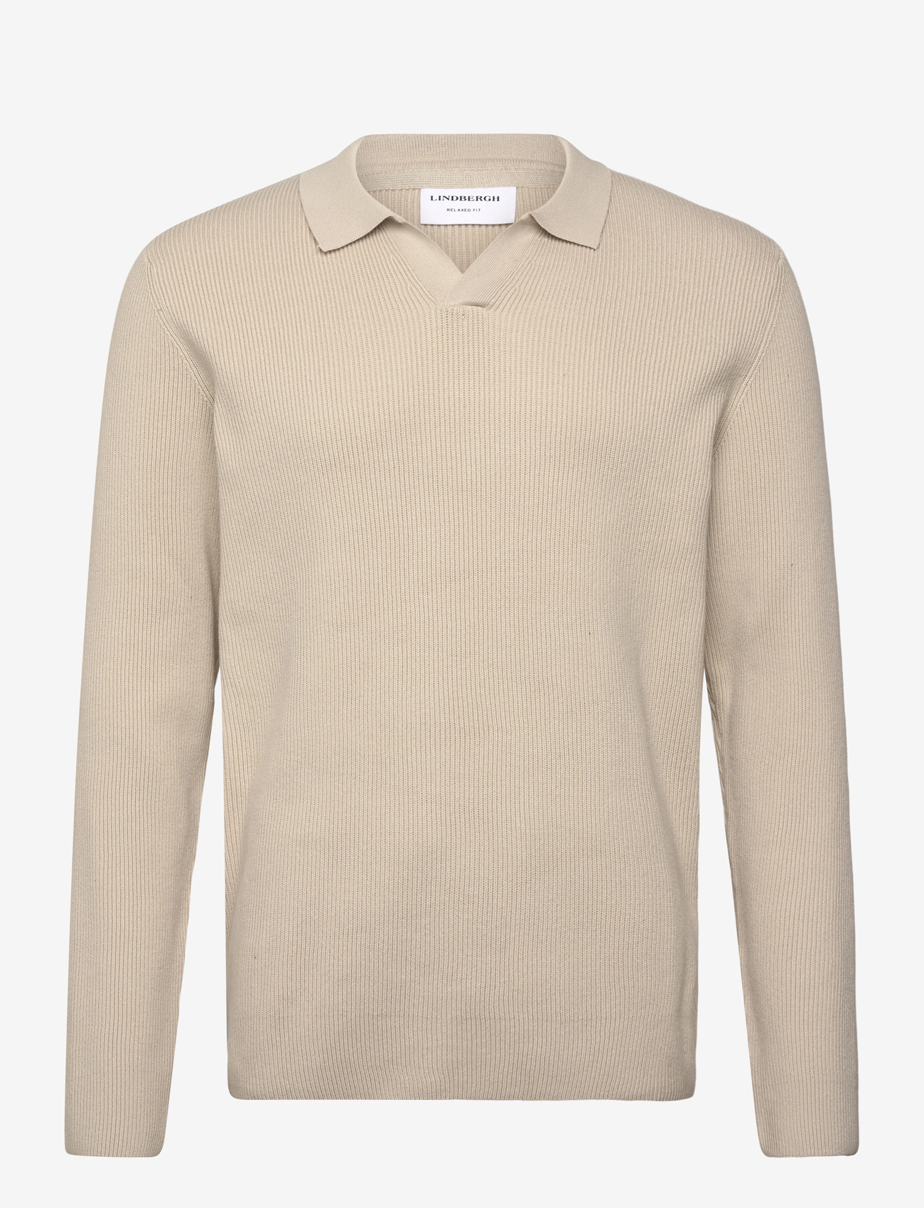 Lindbergh - Rib knitted L/S v-neck polo - stickade pikéer - lt stone grey - 1