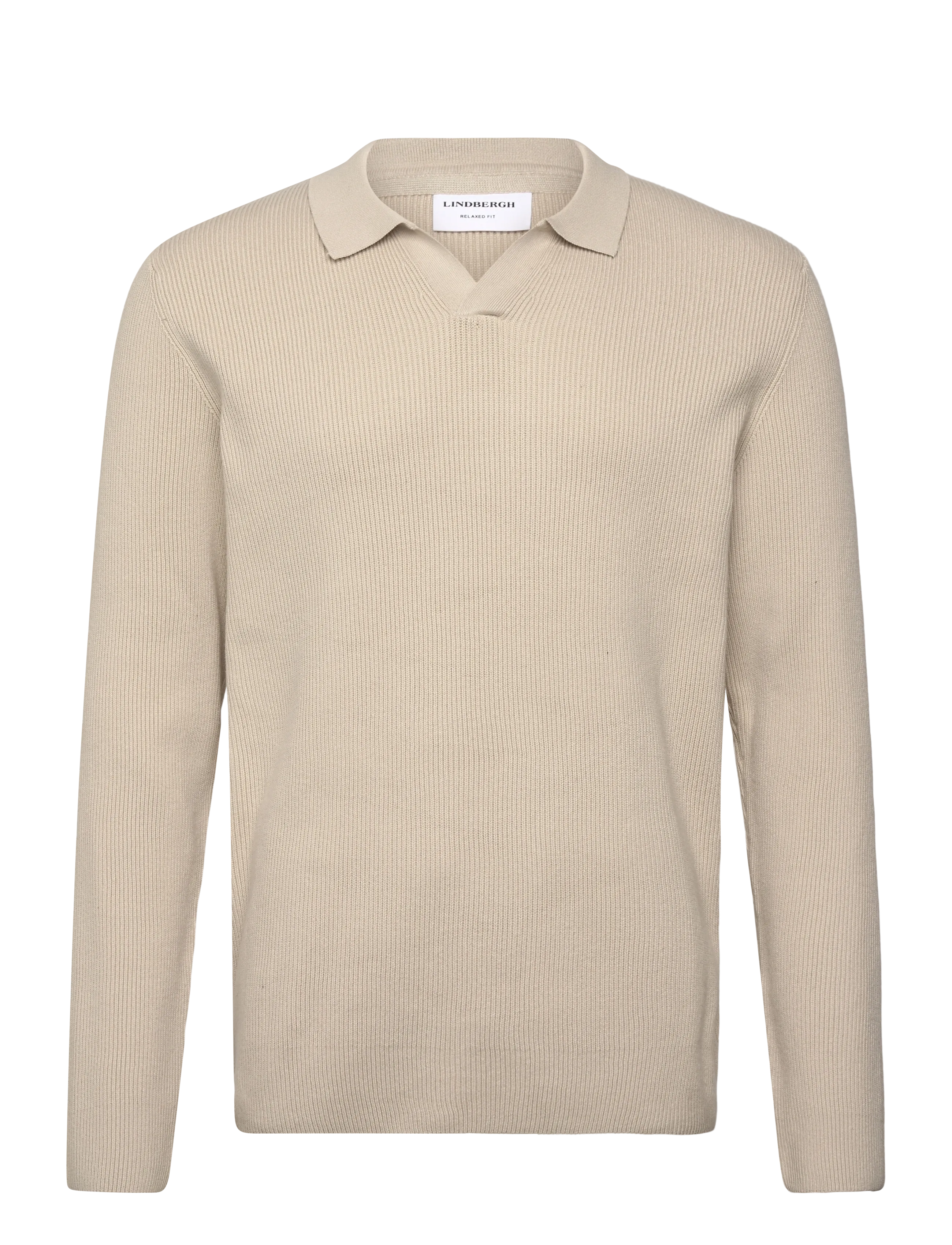 Rib knitted L/S v-neck polo - LT STONE GREY