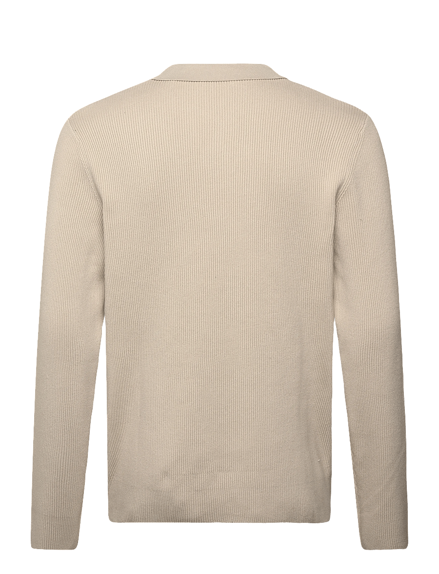 Lindbergh - Rib knitted L/S v-neck polo - long-sleeved knitted polos - lt stone grey - 2