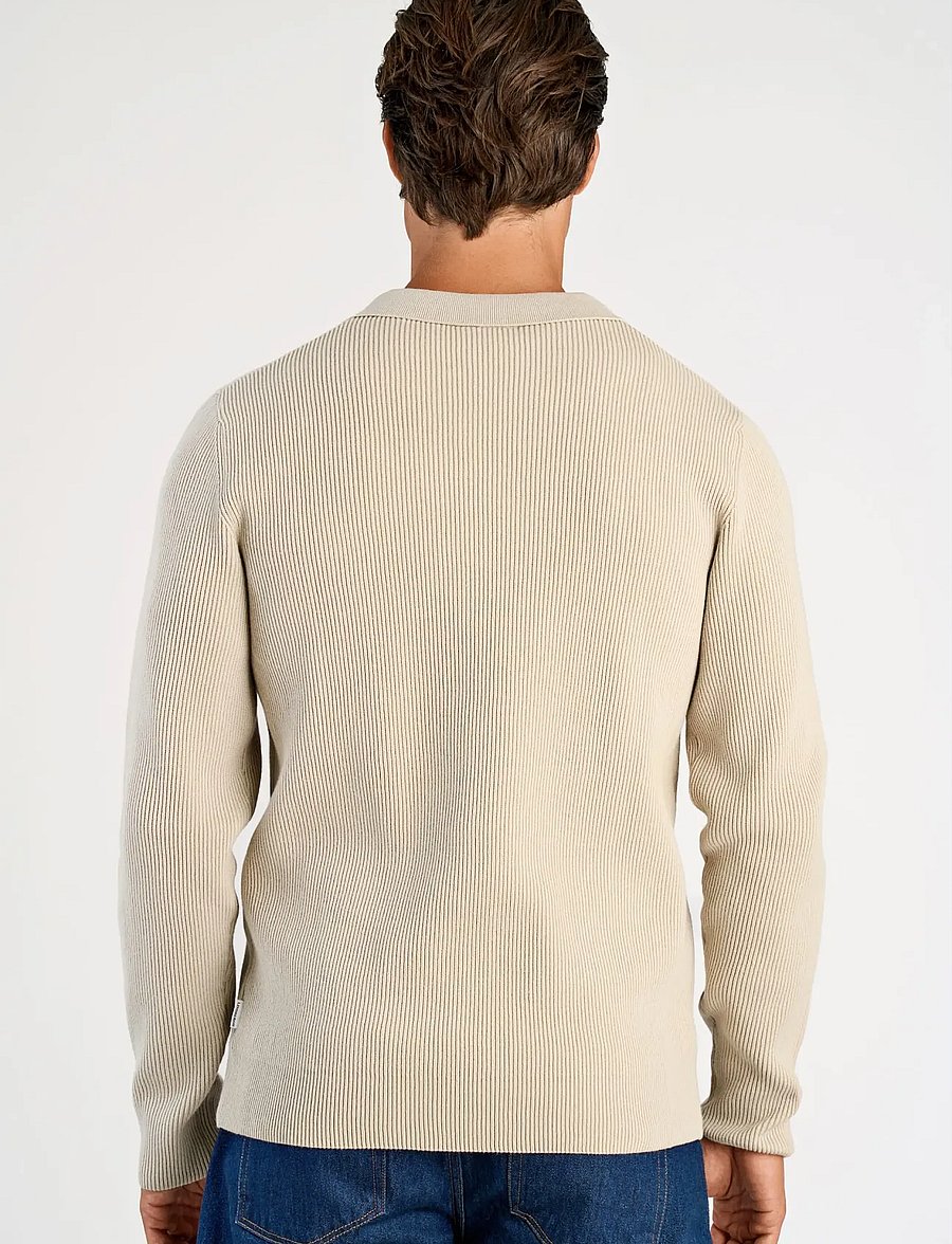 Lindbergh - Rib knitted L/S v-neck polo - long-sleeved knitted polos - lt stone grey - 4