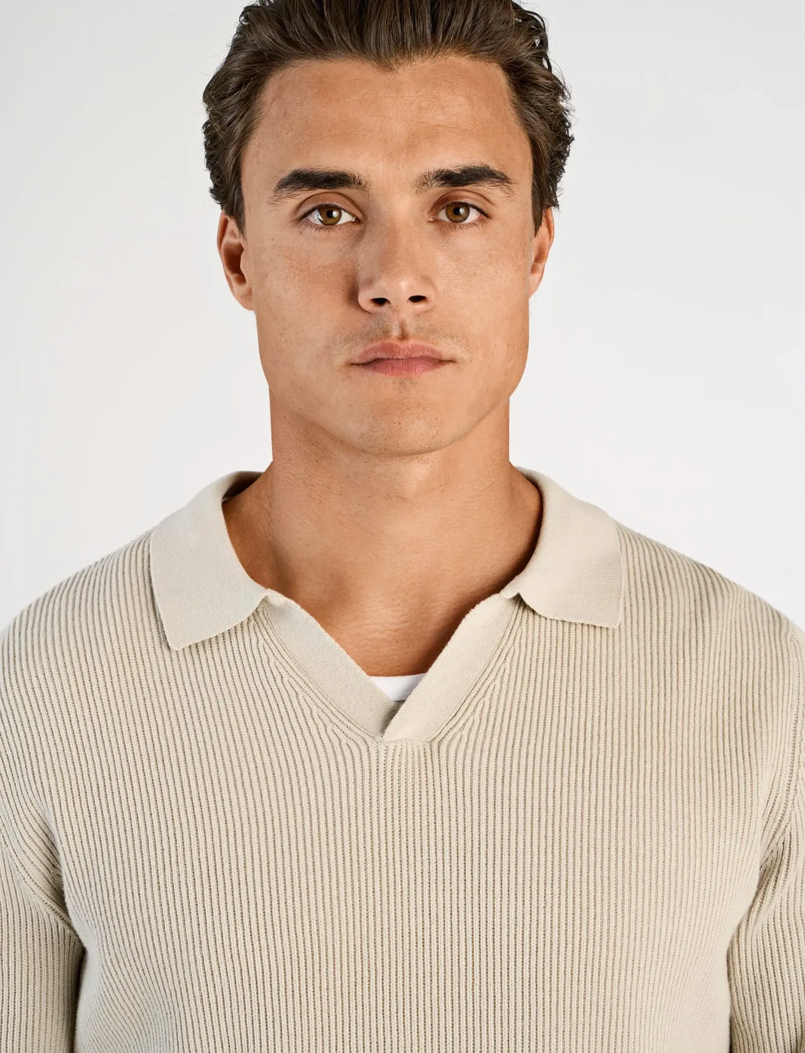 Rib Knitted L/S V-Neck Polo 4