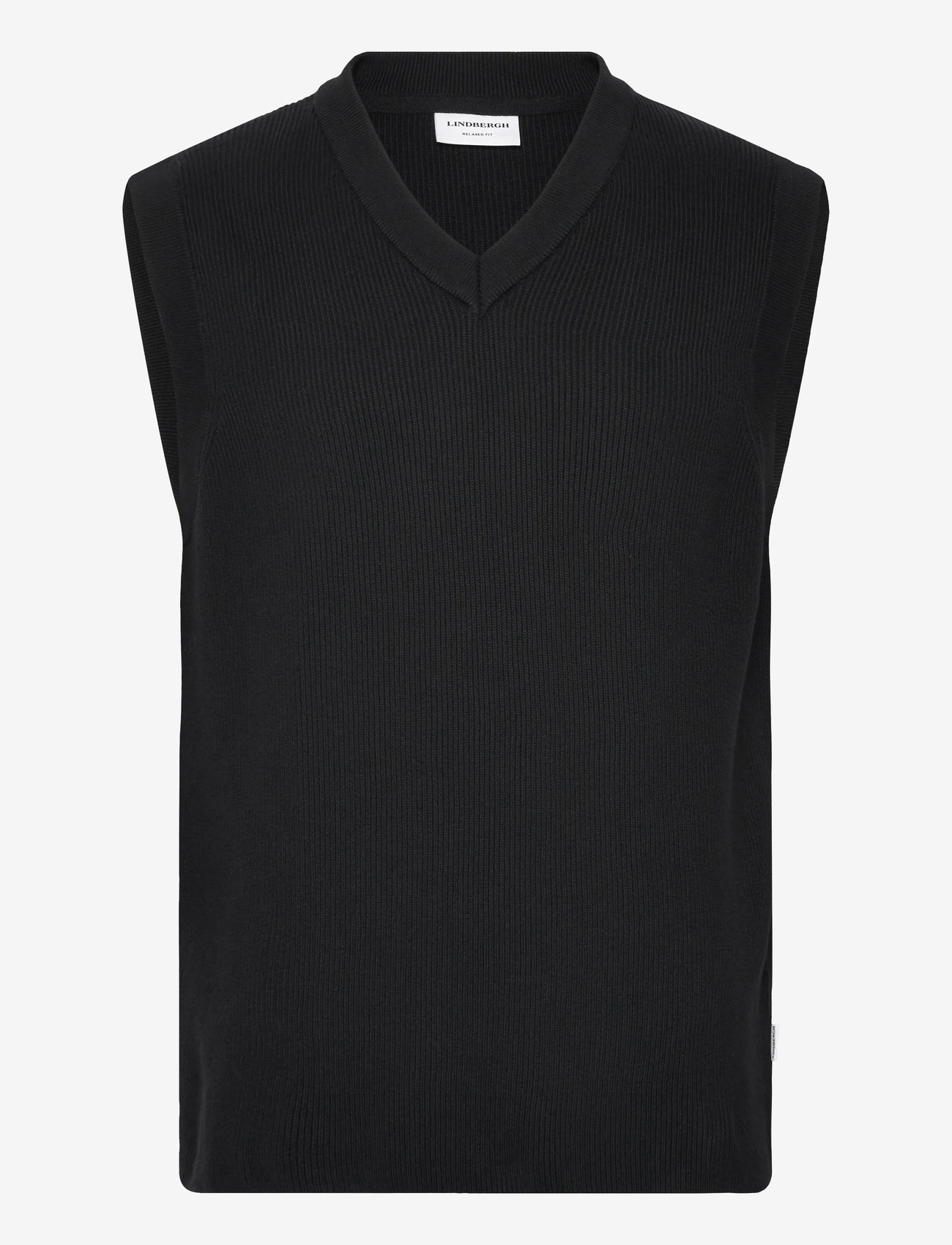 Lindbergh - Rib knitted v-neck slipover - kootud vestid - black - 0