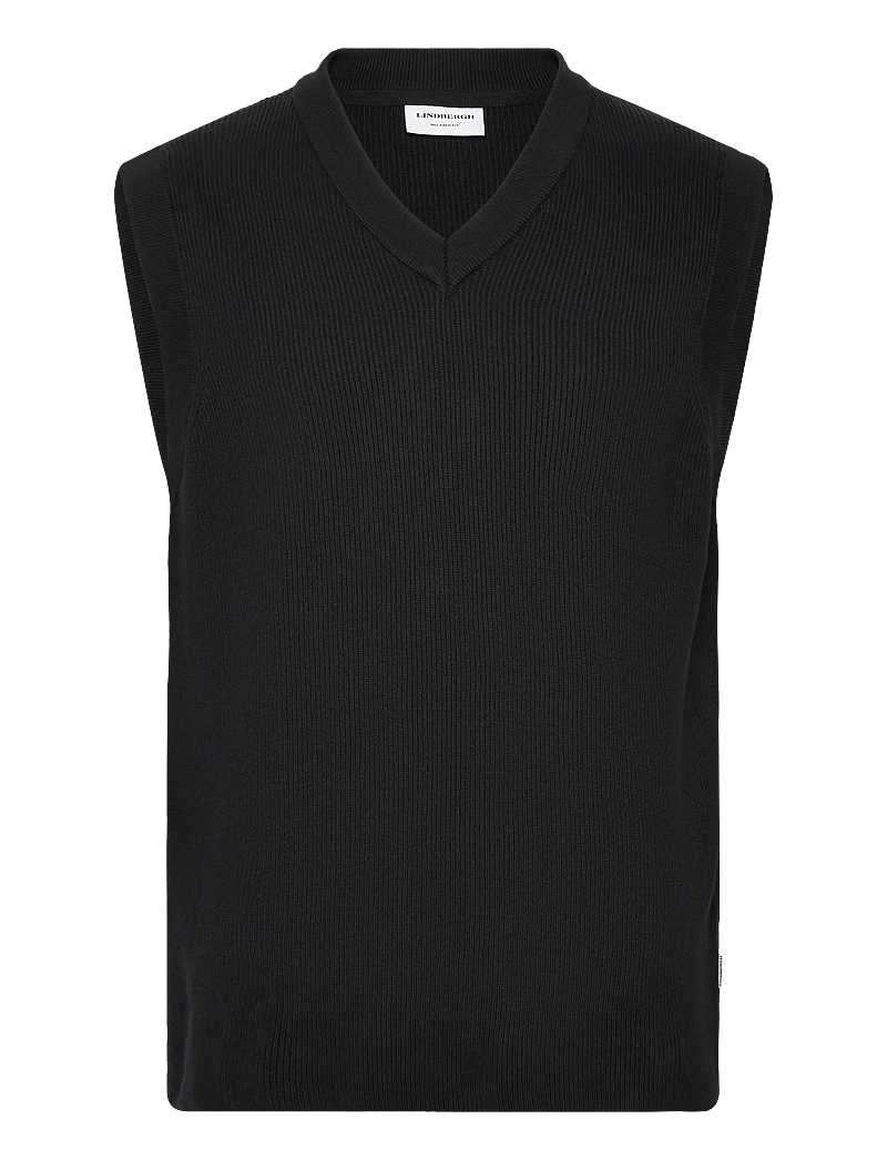 Lindbergh - Rib knitted v-neck slipover - kootud vestid - black - 0