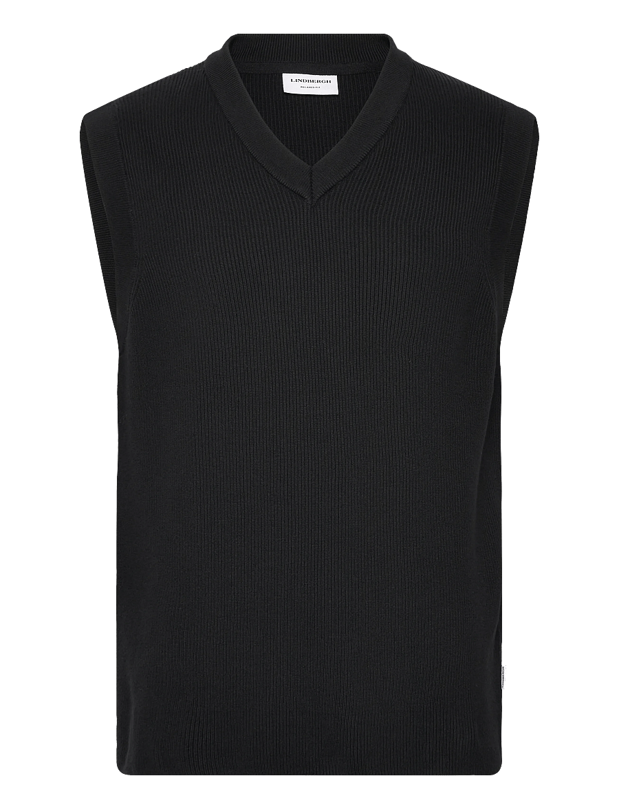 Lindbergh - Rib knitted v-neck slipover - stickade västar - black - 0