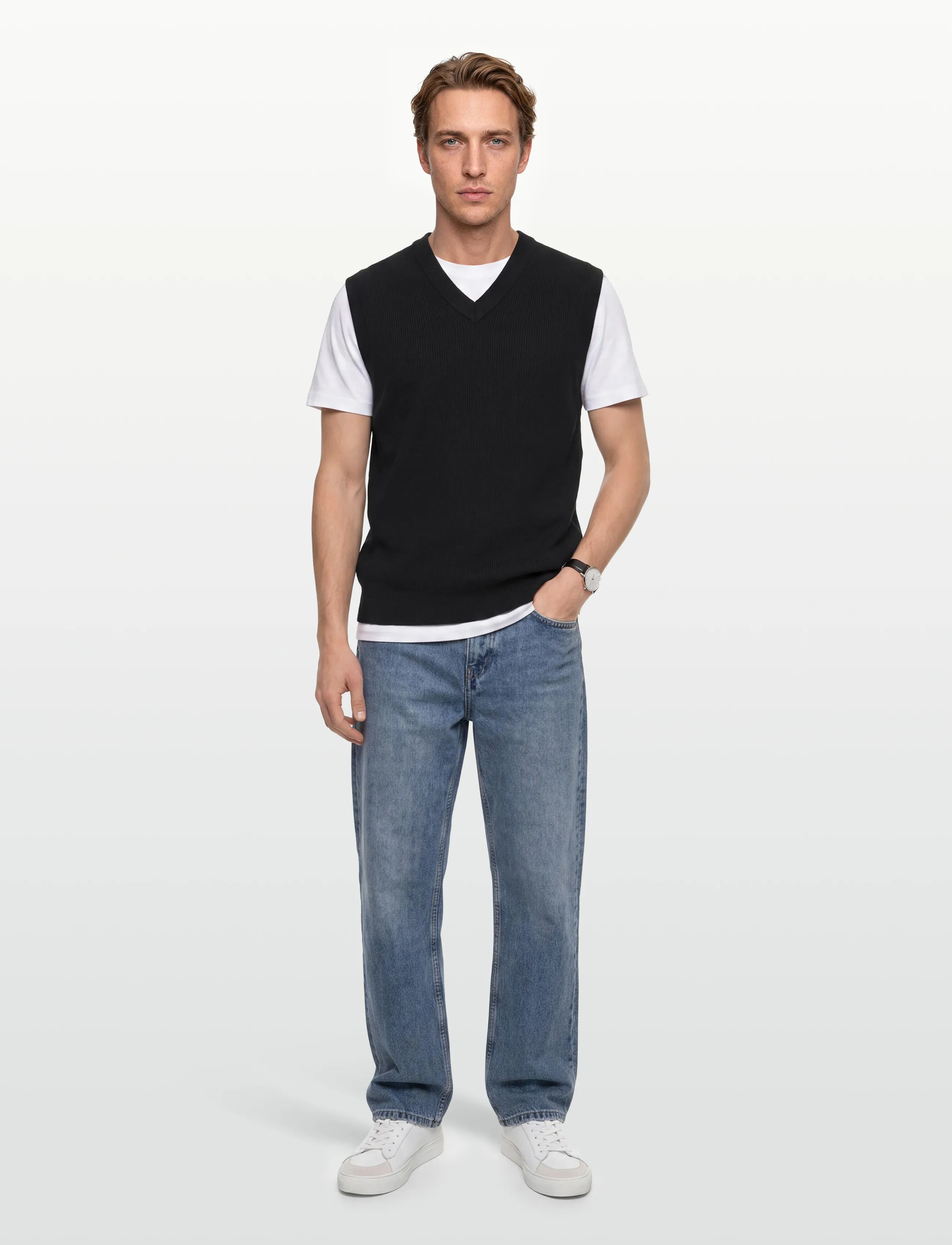 Lindbergh - Rib knitted v-neck slipover - gestrickte westen - black - 0