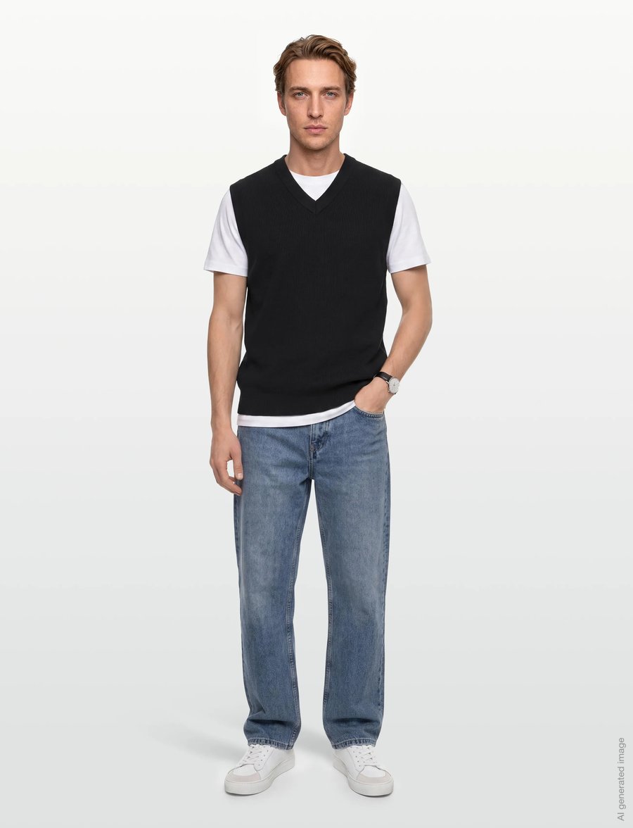 Lindbergh - Rib knitted v-neck slipover - knitted vests - black - 0