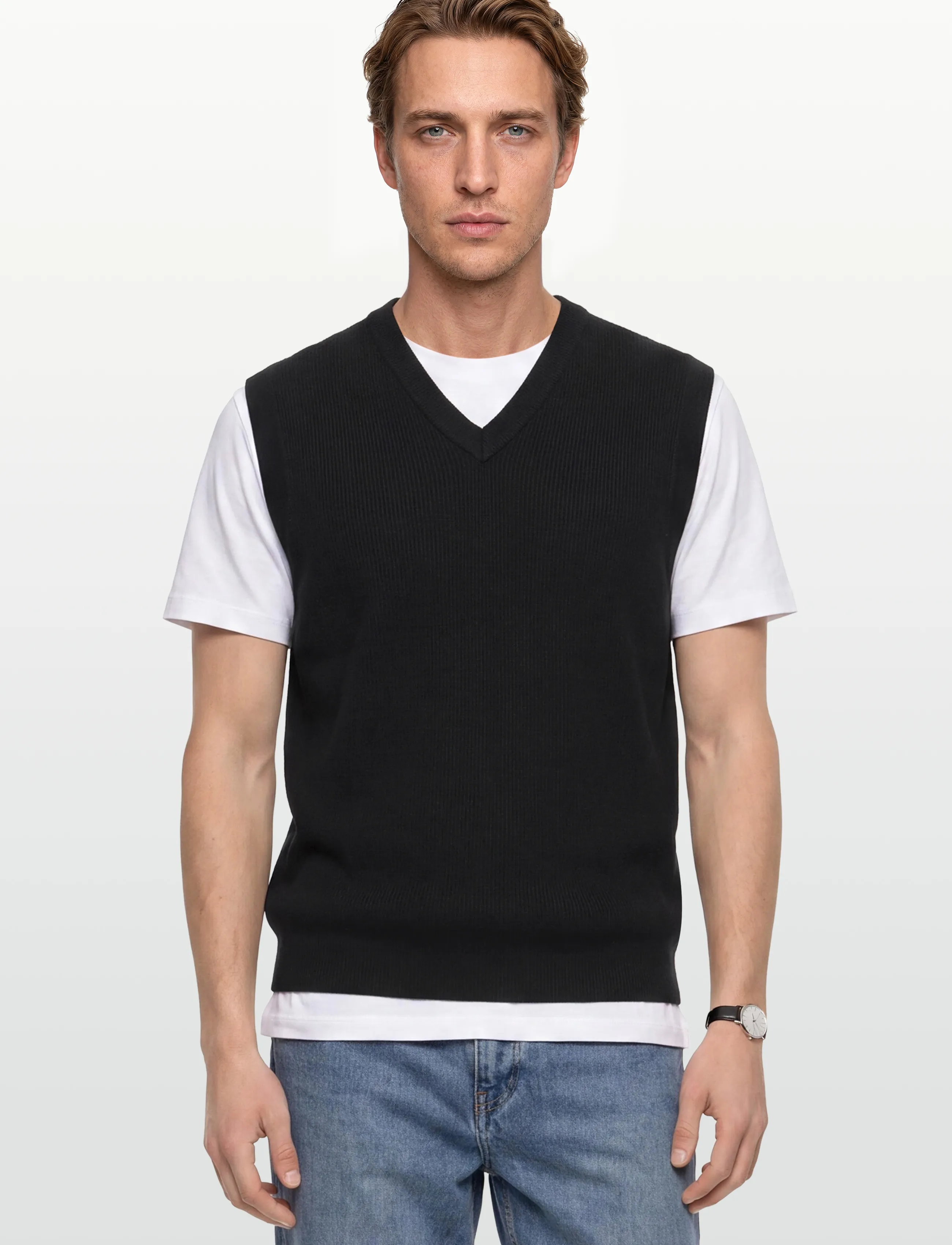 Lindbergh - Rib knitted v-neck slipover - gestrickte westen - black - 3