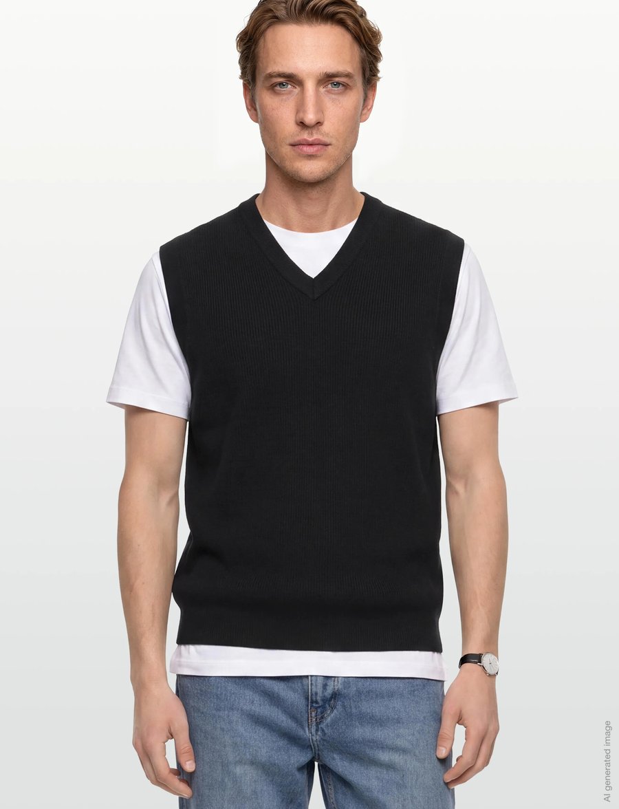Lindbergh - Rib knitted v-neck slipover - knitted vests - black - 3