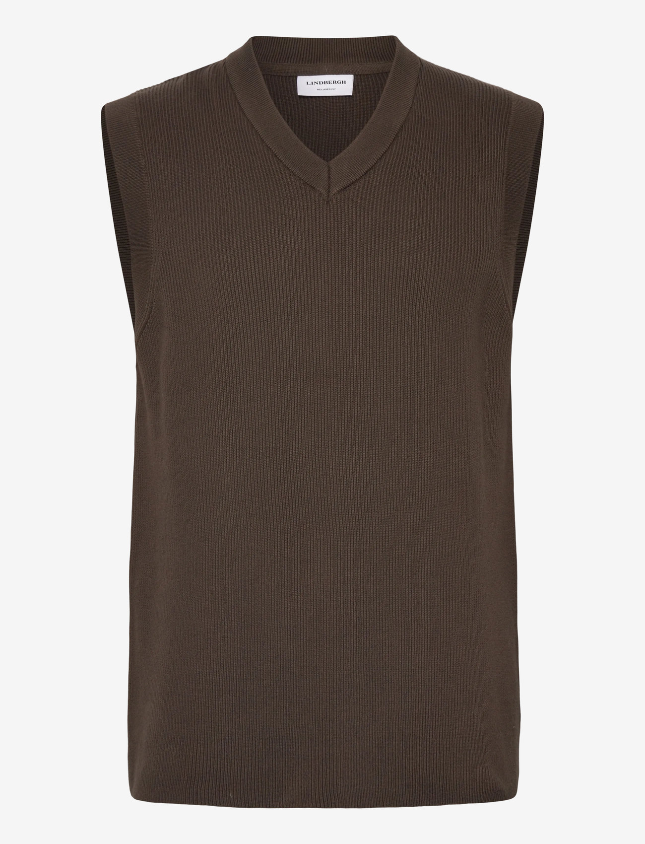 Lindbergh - Rib knitted v-neck slipover - strikveste - brown - 0