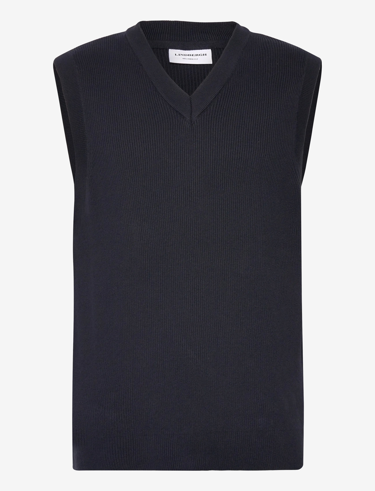Lindbergh - Rib knitted v-neck slipover - knitted vests - navy - 0