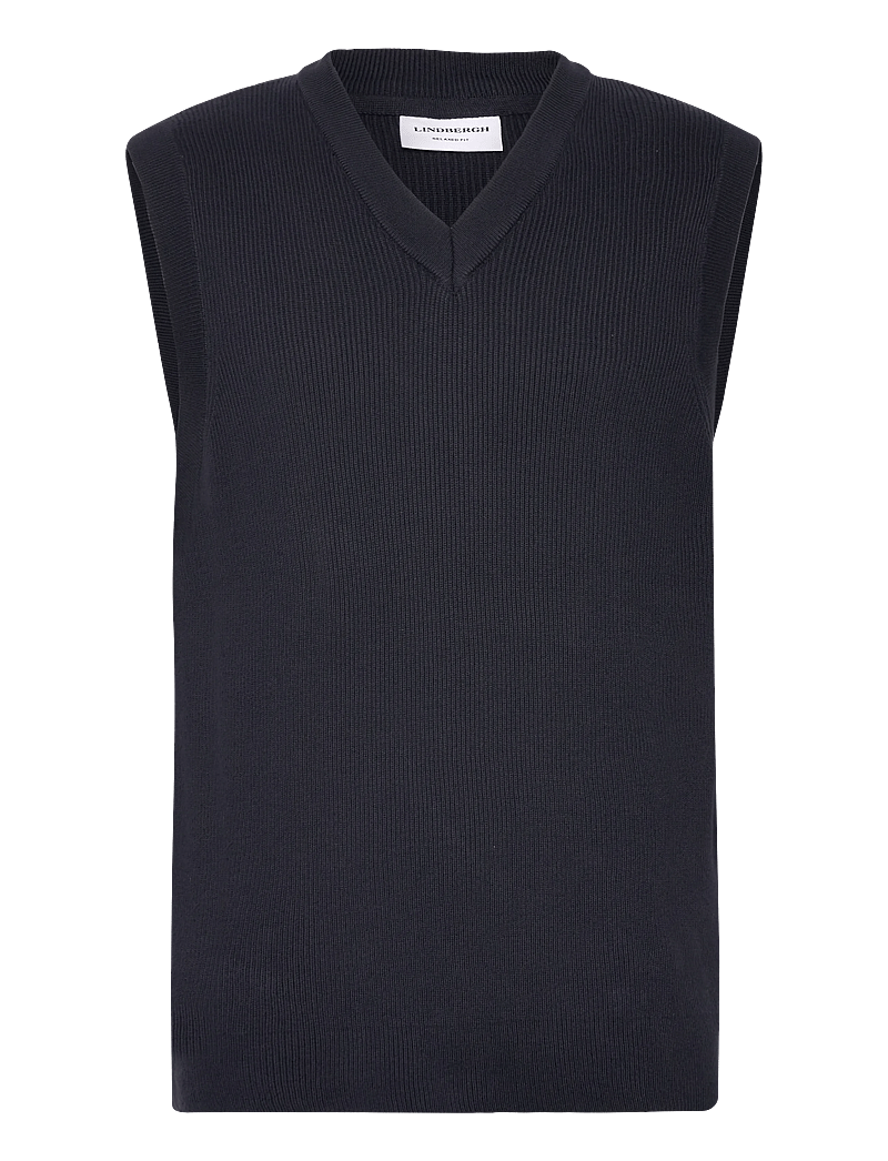 Lindbergh - Rib knitted v-neck slipover - knitted vests - navy - 0