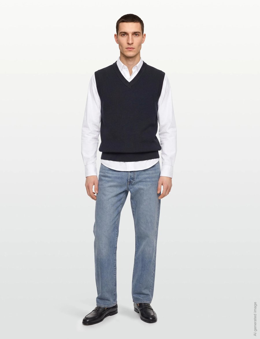Lindbergh - Rib knitted v-neck slipover - knitted vests - navy - 0