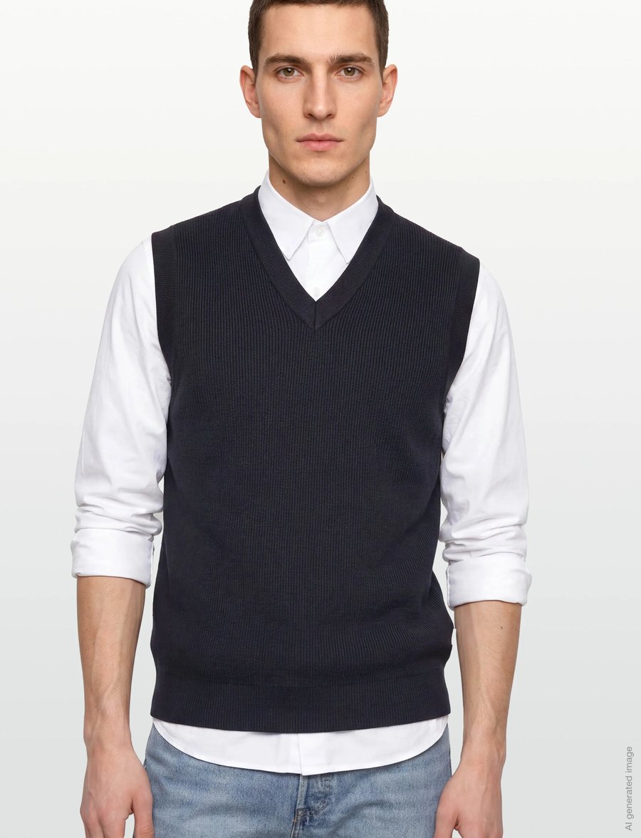 Lindbergh - Rib knitted v-neck slipover - knitted vests - navy - 3