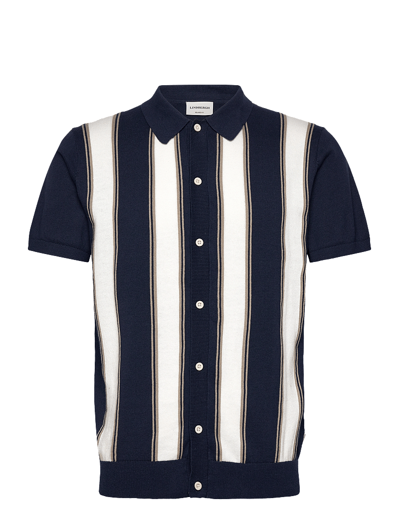 Lindbergh - Knitted polo cardigan - lyhythihaiset kauluspaidat - dk blue - 1
