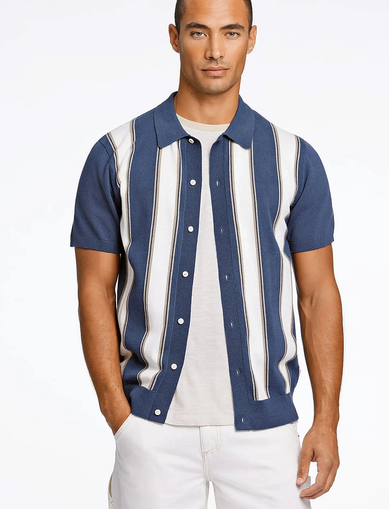 Lindbergh - Knitted polo cardigan - lyhythihaiset kauluspaidat - dk blue - 3