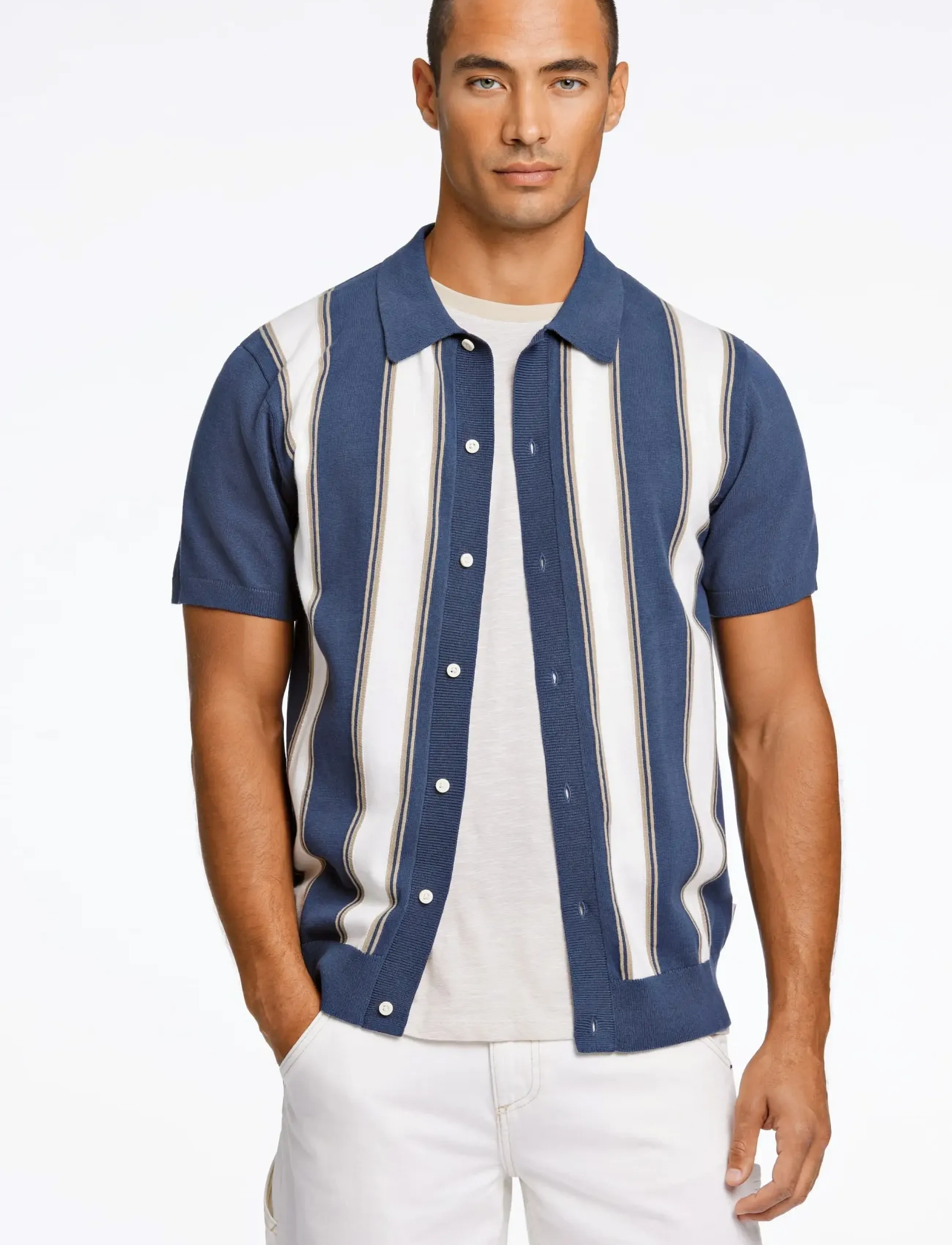 Lindbergh - Knitted polo cardigan - lyhythihaiset kauluspaidat - dk blue - 3