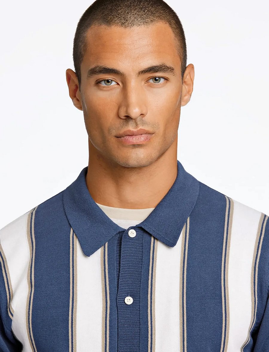 Lindbergh - Knitted polo cardigan - lyhythihaiset kauluspaidat - dk blue - 5