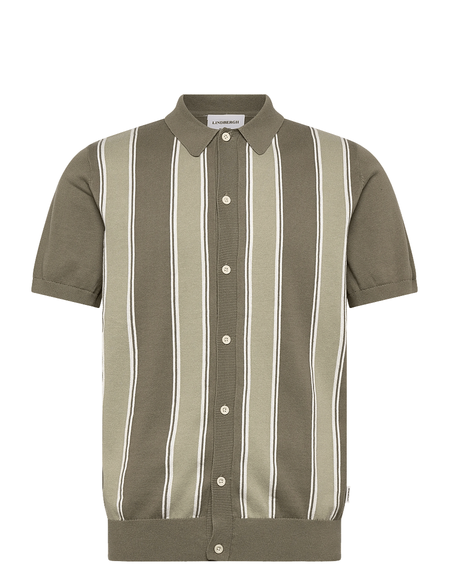 Lindbergh - Knitted polo cardigan - kurzarmhemden - dk olive - 1