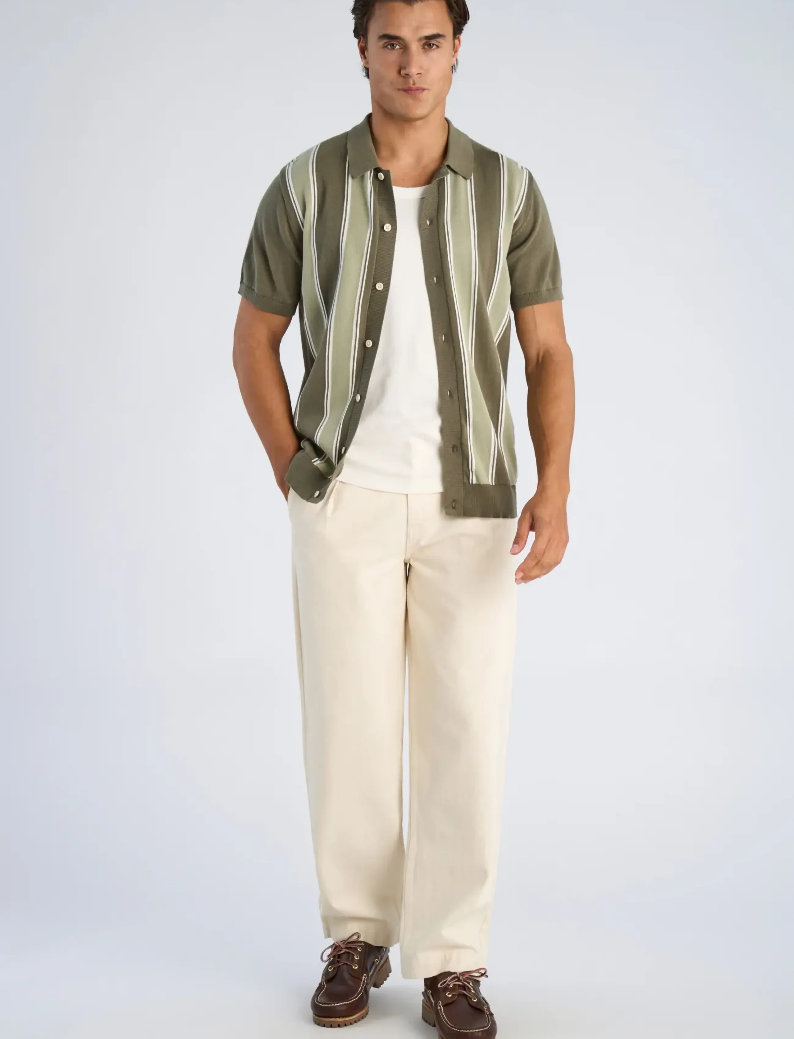 Lindbergh - Knitted polo cardigan - kurzarmhemden - dk olive - 0