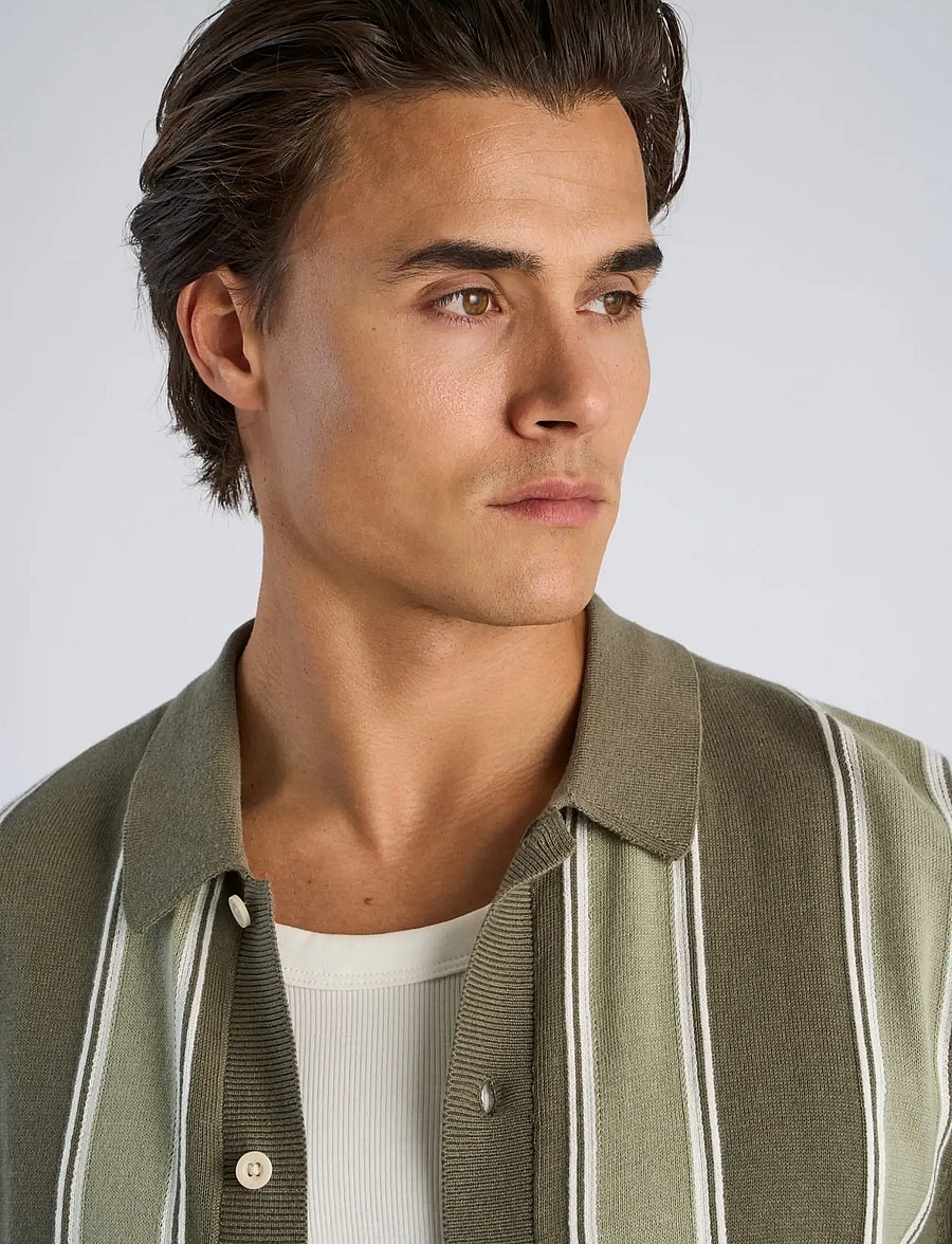 Lindbergh - Knitted polo cardigan - kurzarmhemden - dk olive - 5