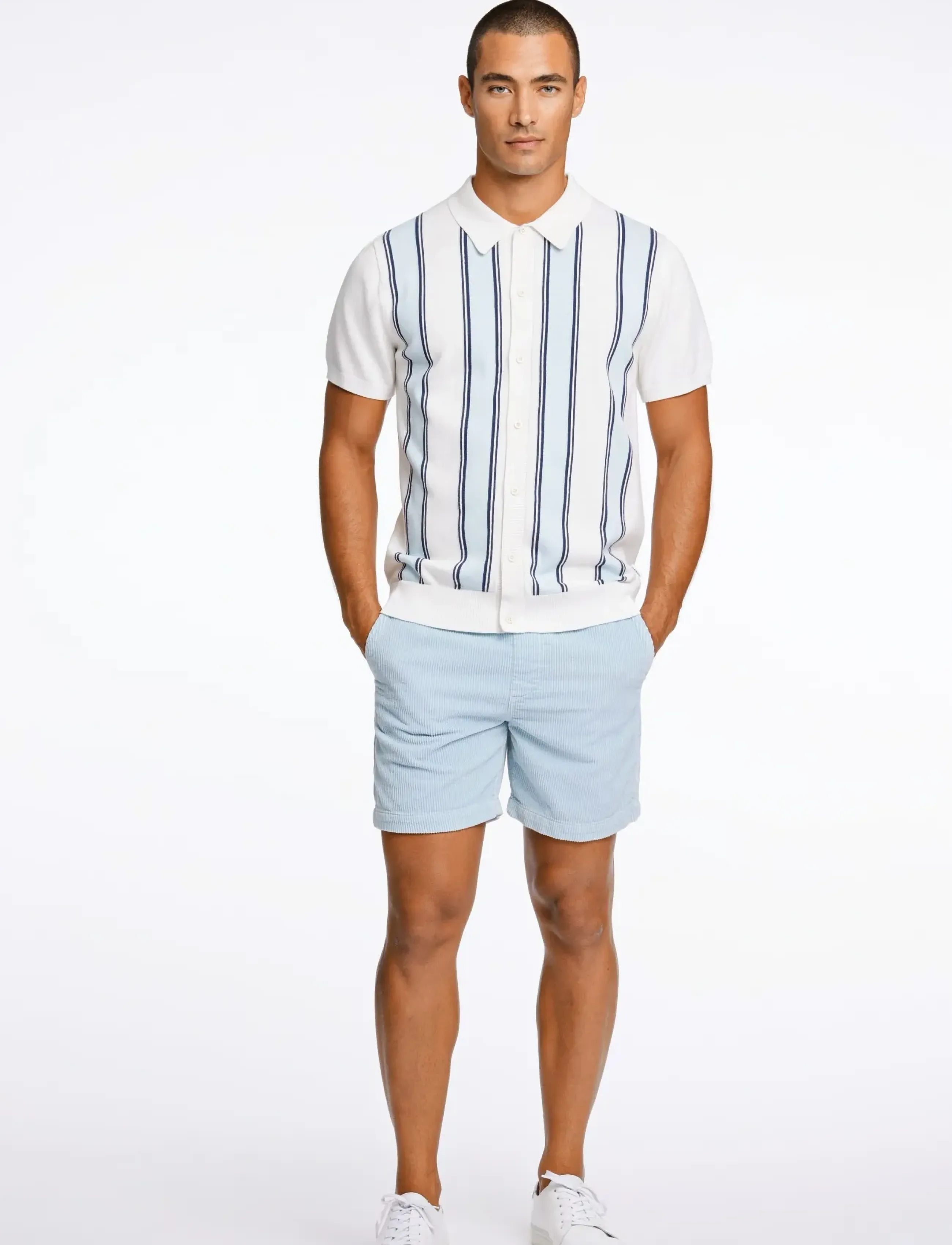 Lindbergh Knitted Polo Cardigan, Mænd, Strikket Polo Cardigan, Hvid, Str: L