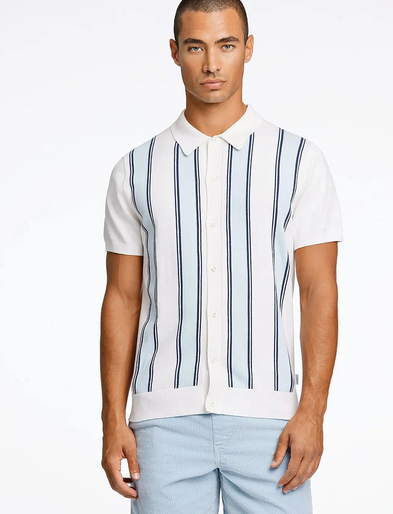 Lindbergh - Knitted polo cardigan - kurzarmhemden - off white - 3